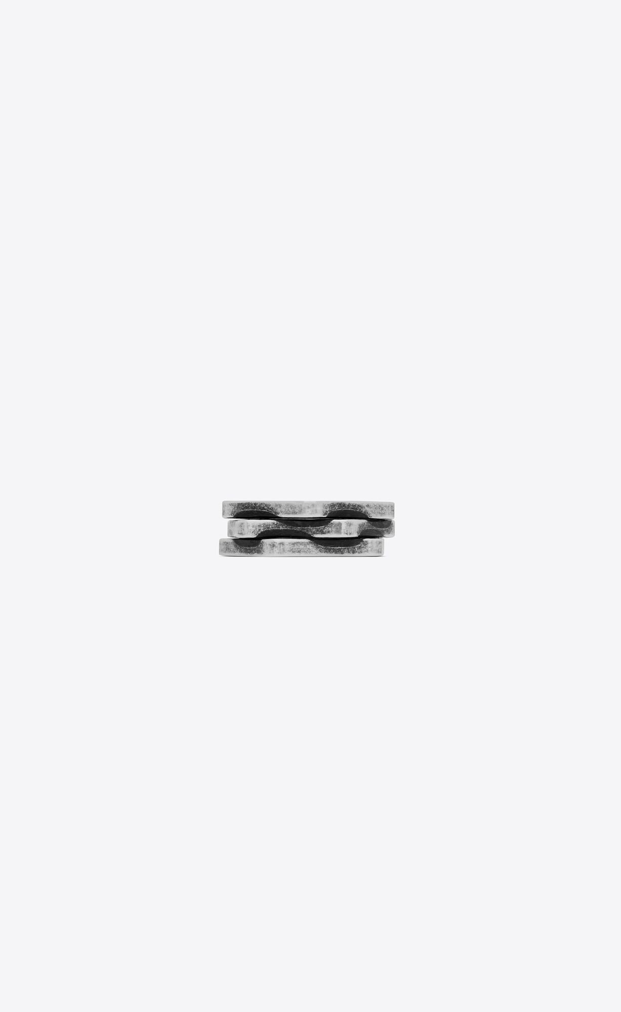 YSL Three-row Ring In Metal Oxidized Silver | OYHUD8169