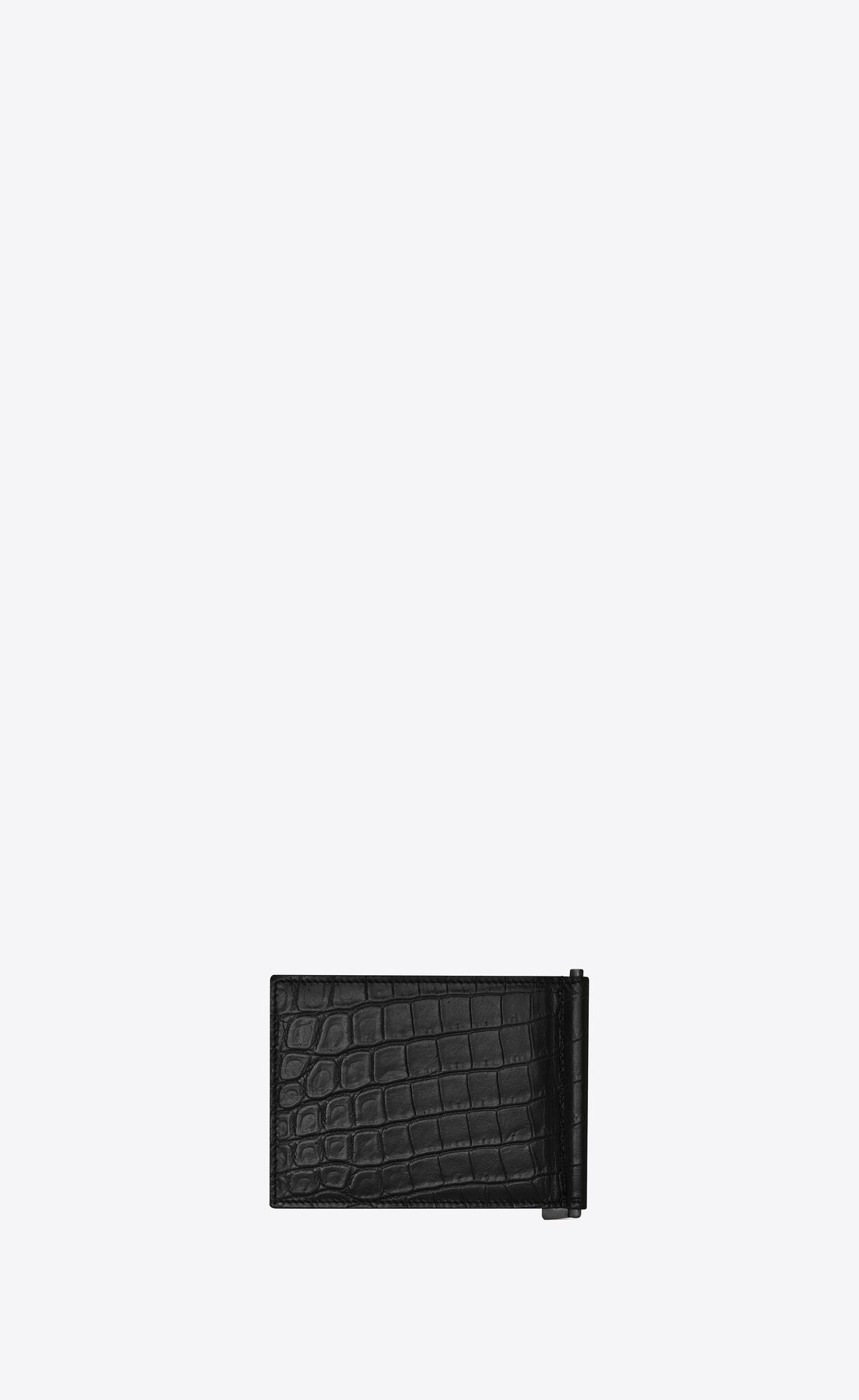 YSL Tiny Cassandre Bill Clip Wallet In Crocodile-embossed Leather Black | NGBSF7568