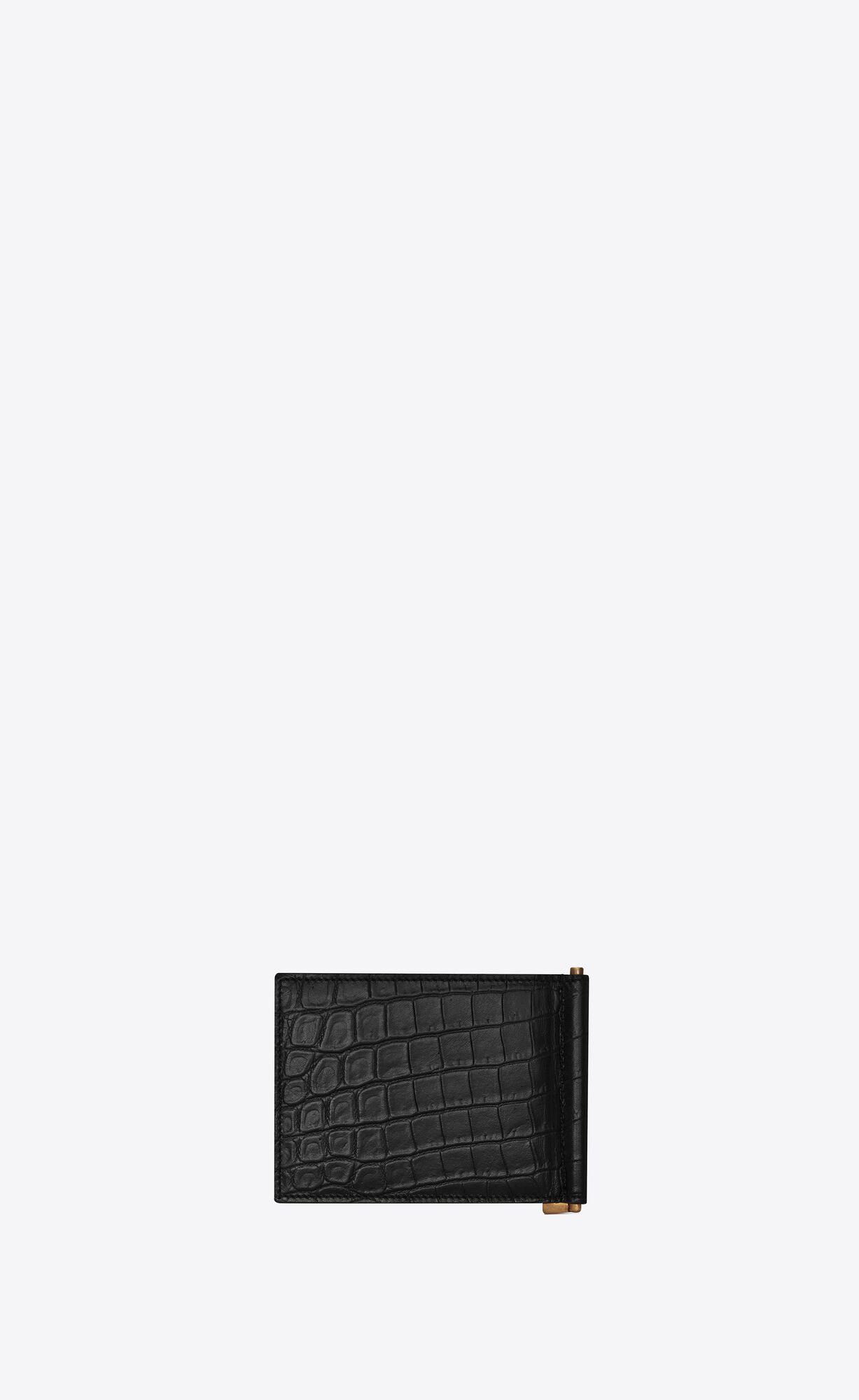 YSL Tiny Cassandre Bill Clip Wallet In Crocodile-embossed Matte Leather Black | TFCDZ9064