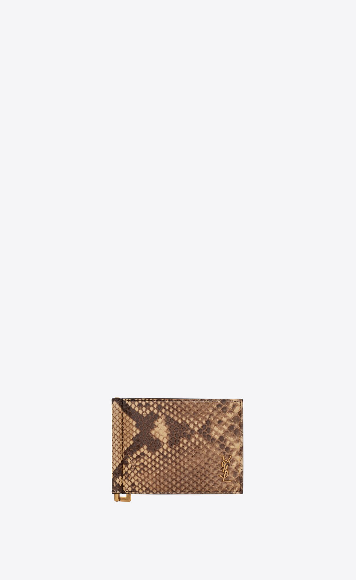 YSL Tiny Cassandre Bill Clip Wallet In Python Beige And Brown | WOVCU2415