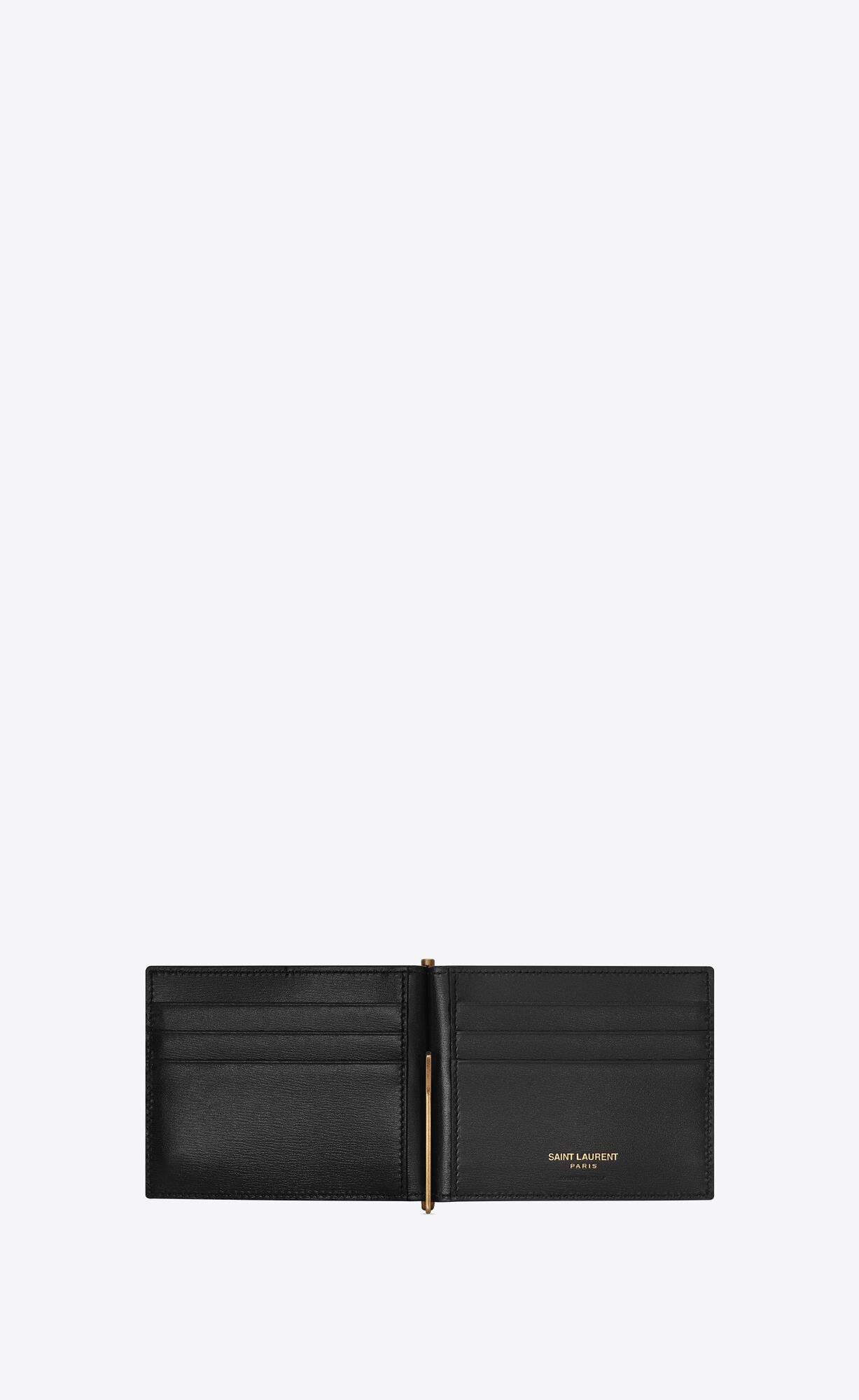 YSL Tiny Cassandre Bill Clip Wallet In Shiny Leather Black | RFVXH0613