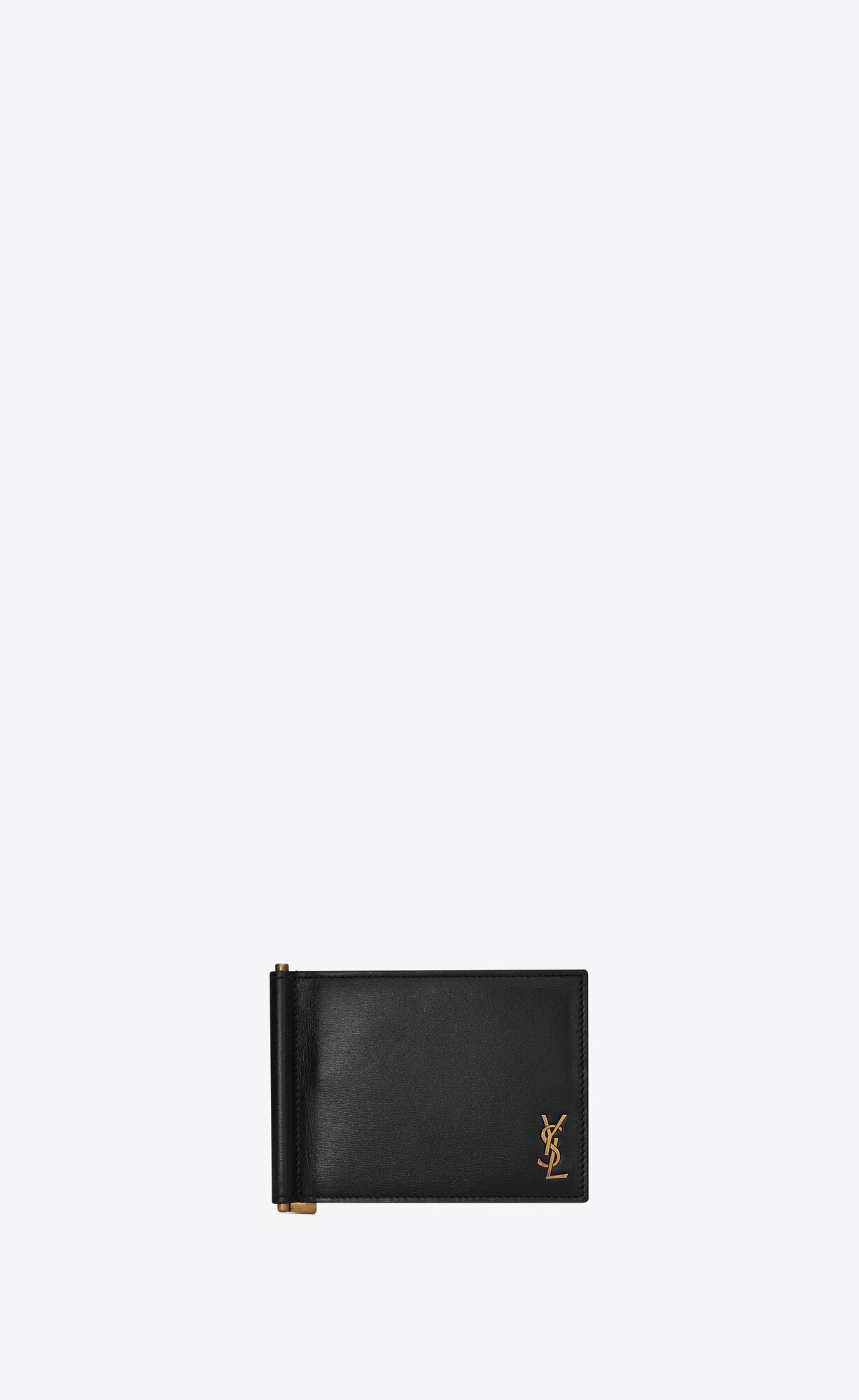 YSL Tiny Cassandre Bill Clip Wallet In Shiny Leather Black | RFVXH0613