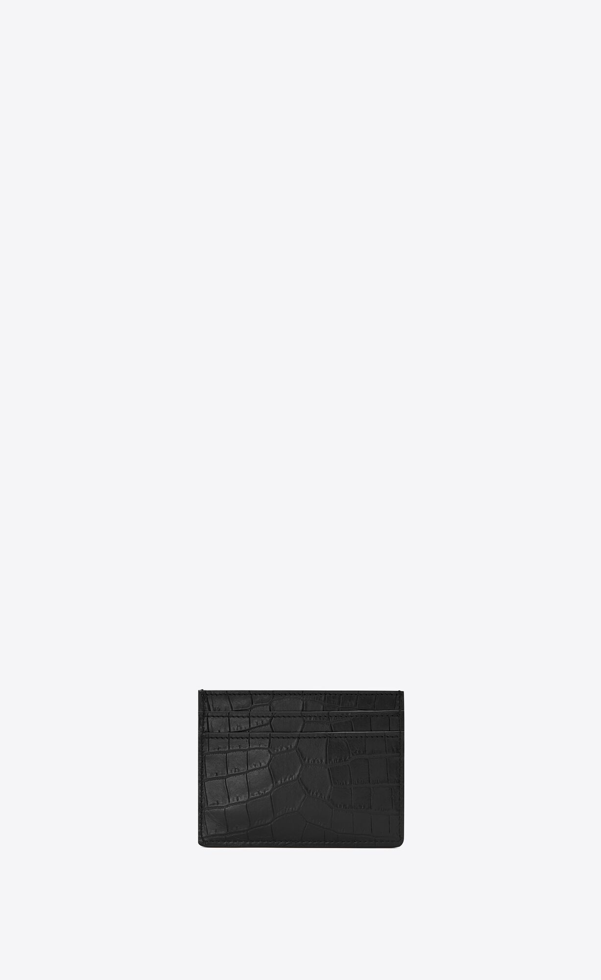 YSL Tiny Cassandre Card Case In Crocodile-embossed Leather Black | EHGSN7328