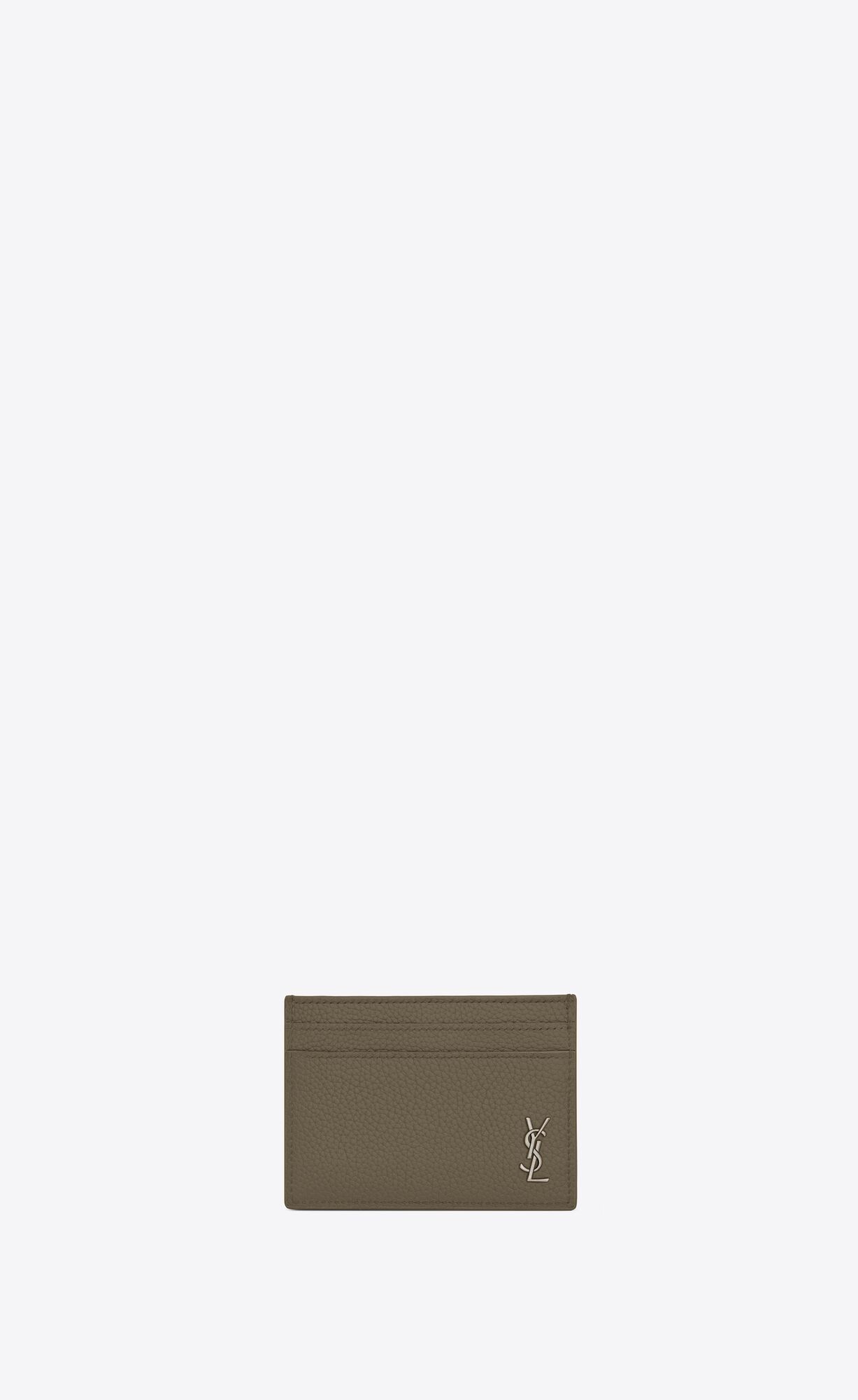 YSL Tiny Cassandre Card Case In Grained Leather Dark Khaki | NZDXU2056