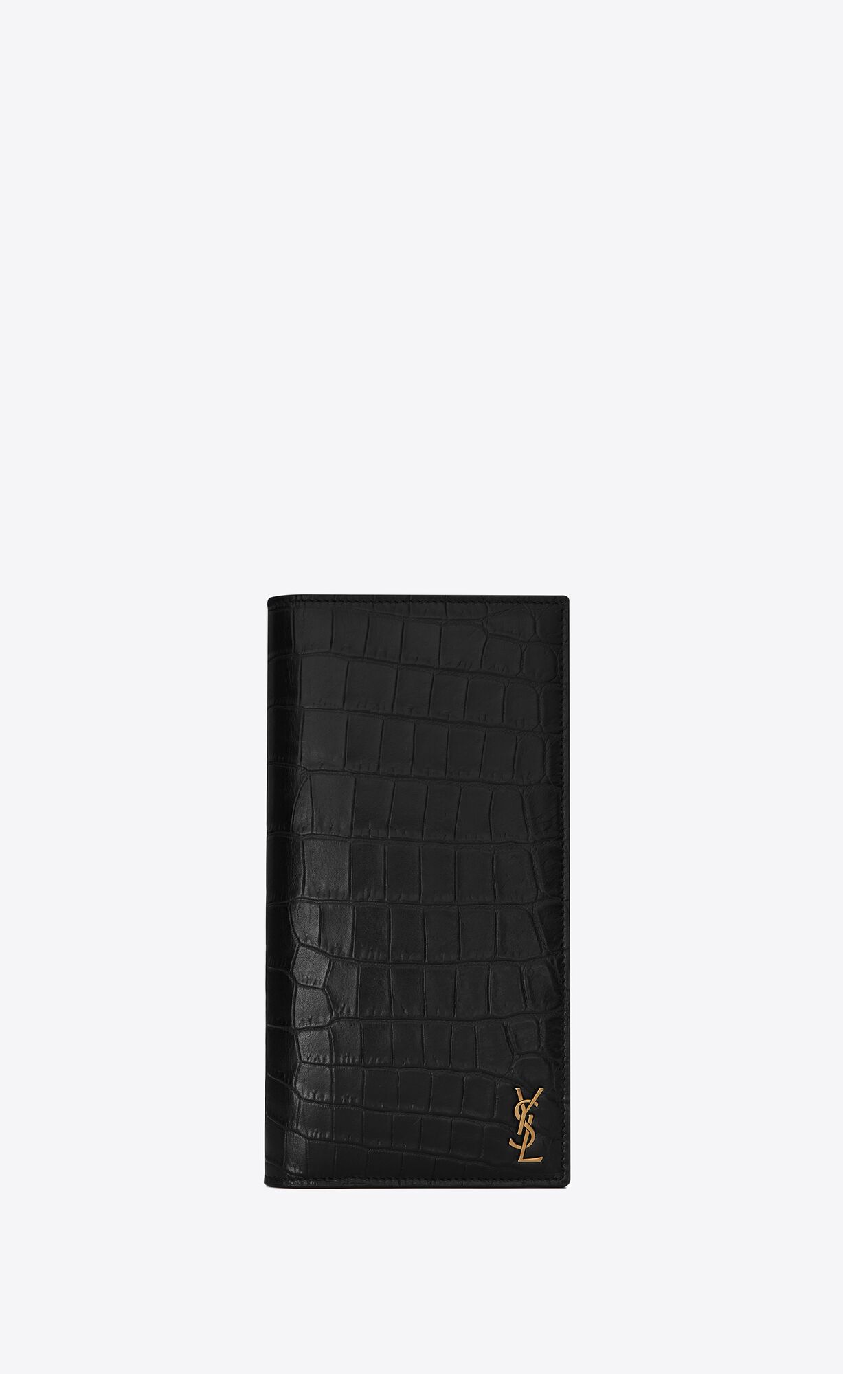 YSL Tiny Cassandre Continental Wallet In Crocodile-embossed Matte Leather Black | WHUVT9635