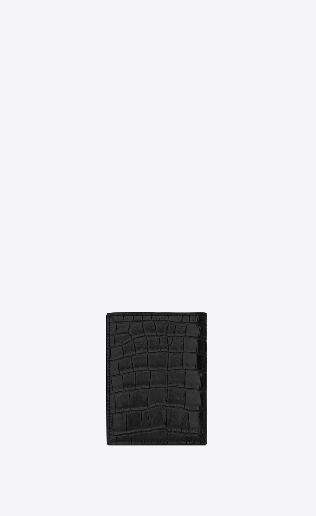 YSL Tiny Cassandre Credit Card Wallet In Crocodile-embossed Matte Leather Black | UNXTQ1593