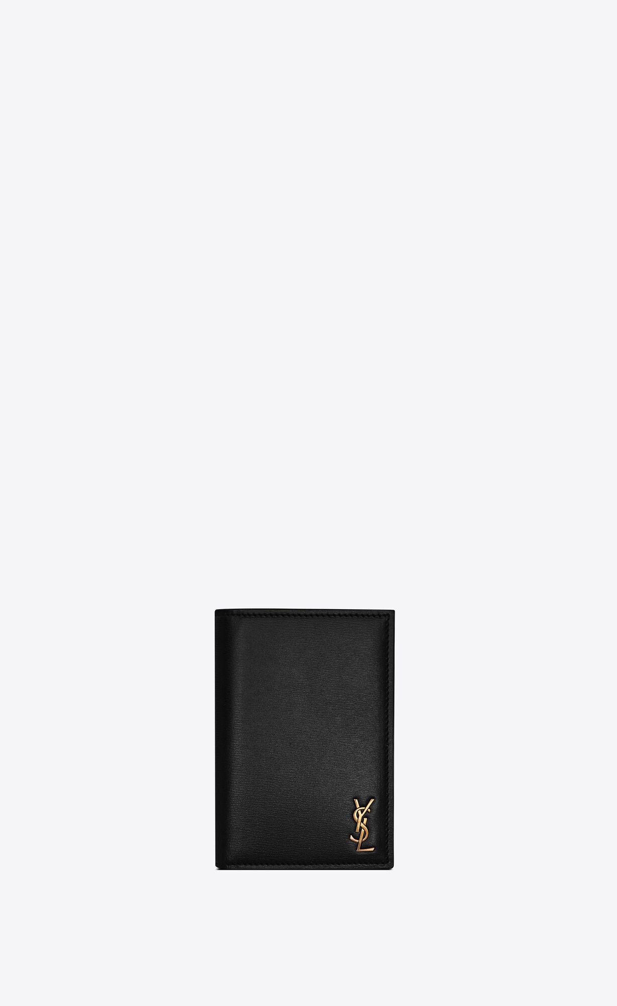 YSL Tiny Cassandre Credit Card Wallet In Shiny Leather Black | ZIRNW4037