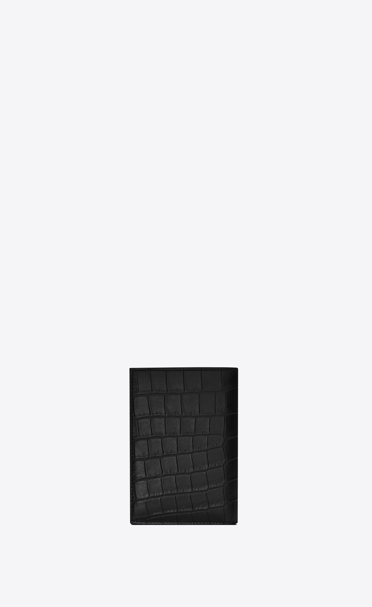 YSL Tiny Cassandre Credit Card Wallet In Crocodile-embossed Matte Leather Black | ZXJWH3460