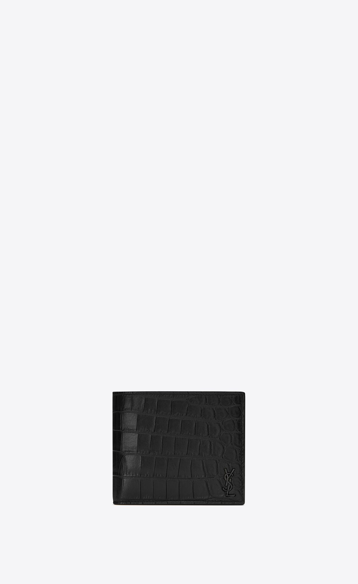 YSL Tiny Cassandre East/West Wallet In Crocodile-embossed Leather Black | DOZFC3810