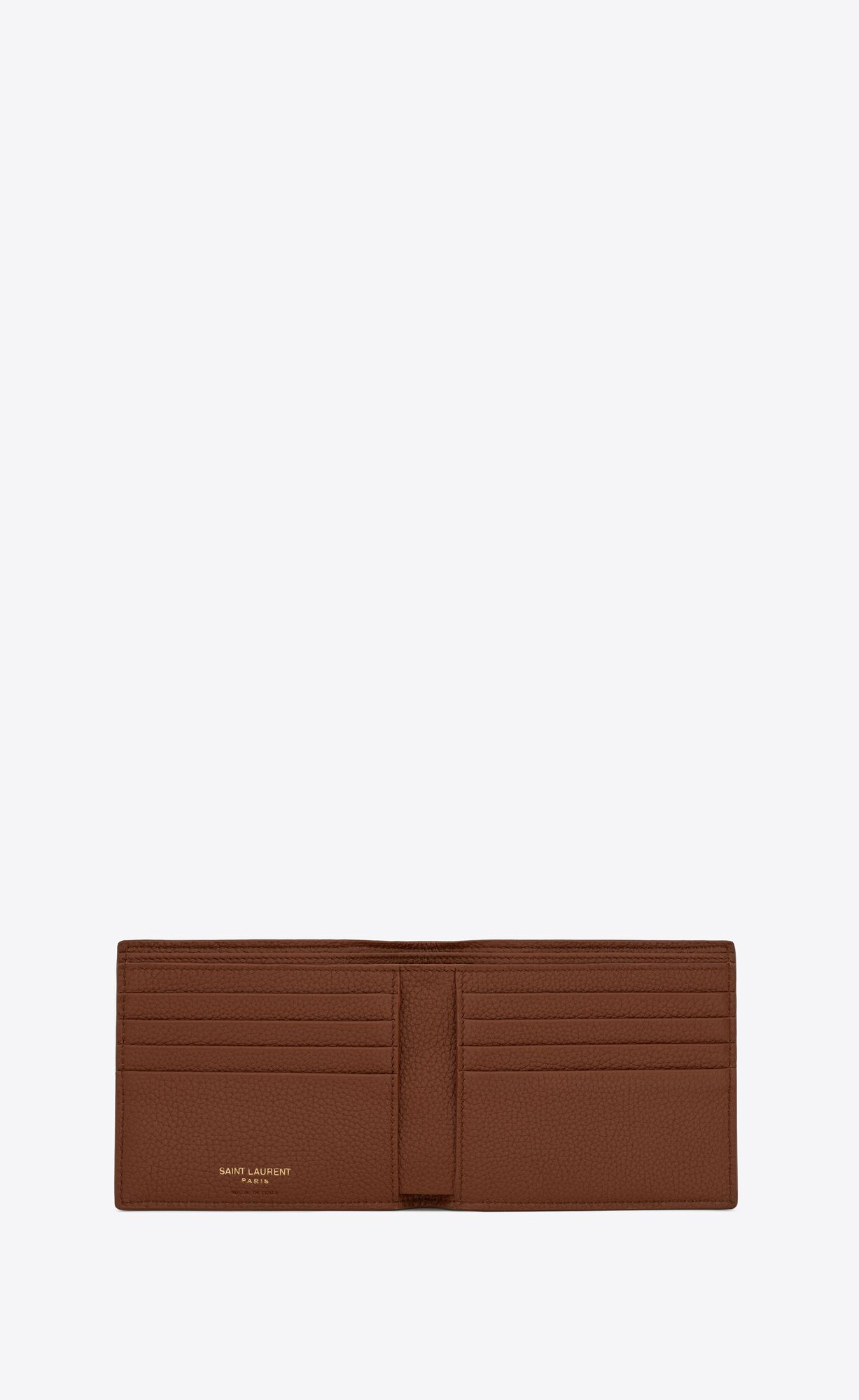 YSL Tiny Cassandre East/West Wallet In Grained Leather Toasted Brown | JBDES5609