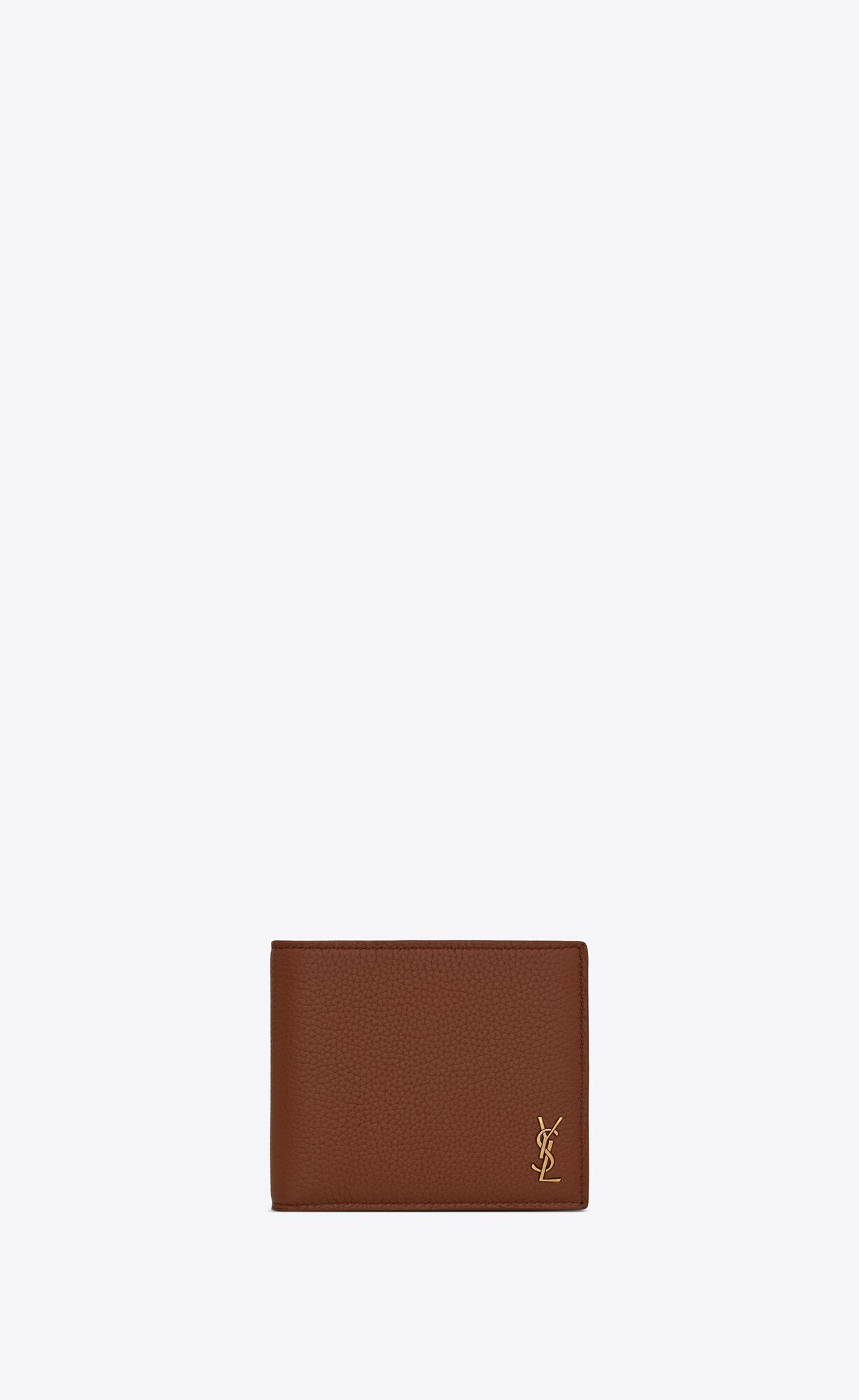 YSL Tiny Cassandre East/West Wallet In Grained Leather Toasted Brown | JBDES5609