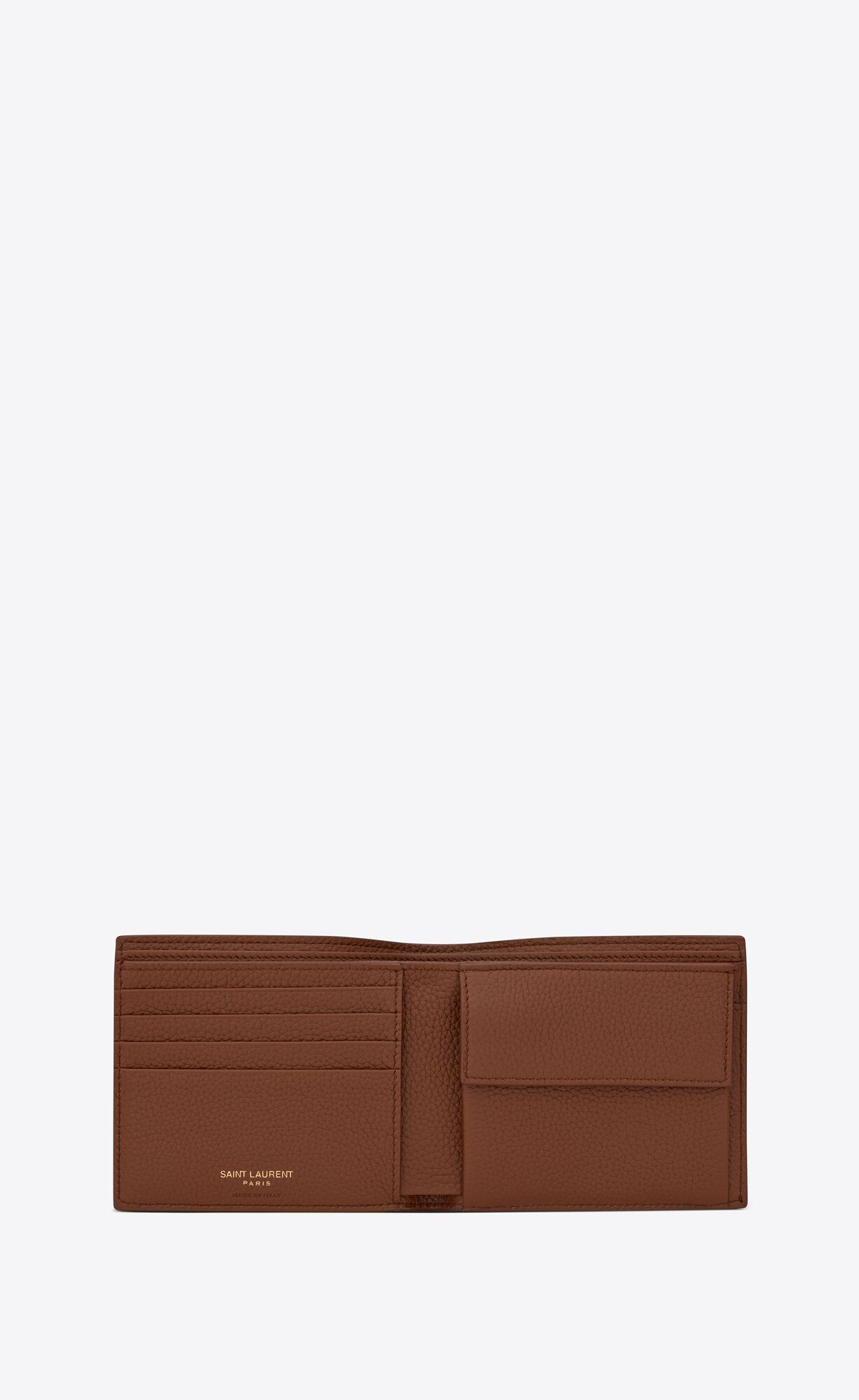 YSL Tiny Cassandre East/West Wallet With Coin Purse In Grained Leather Toasted Brown | ZXVGH4659