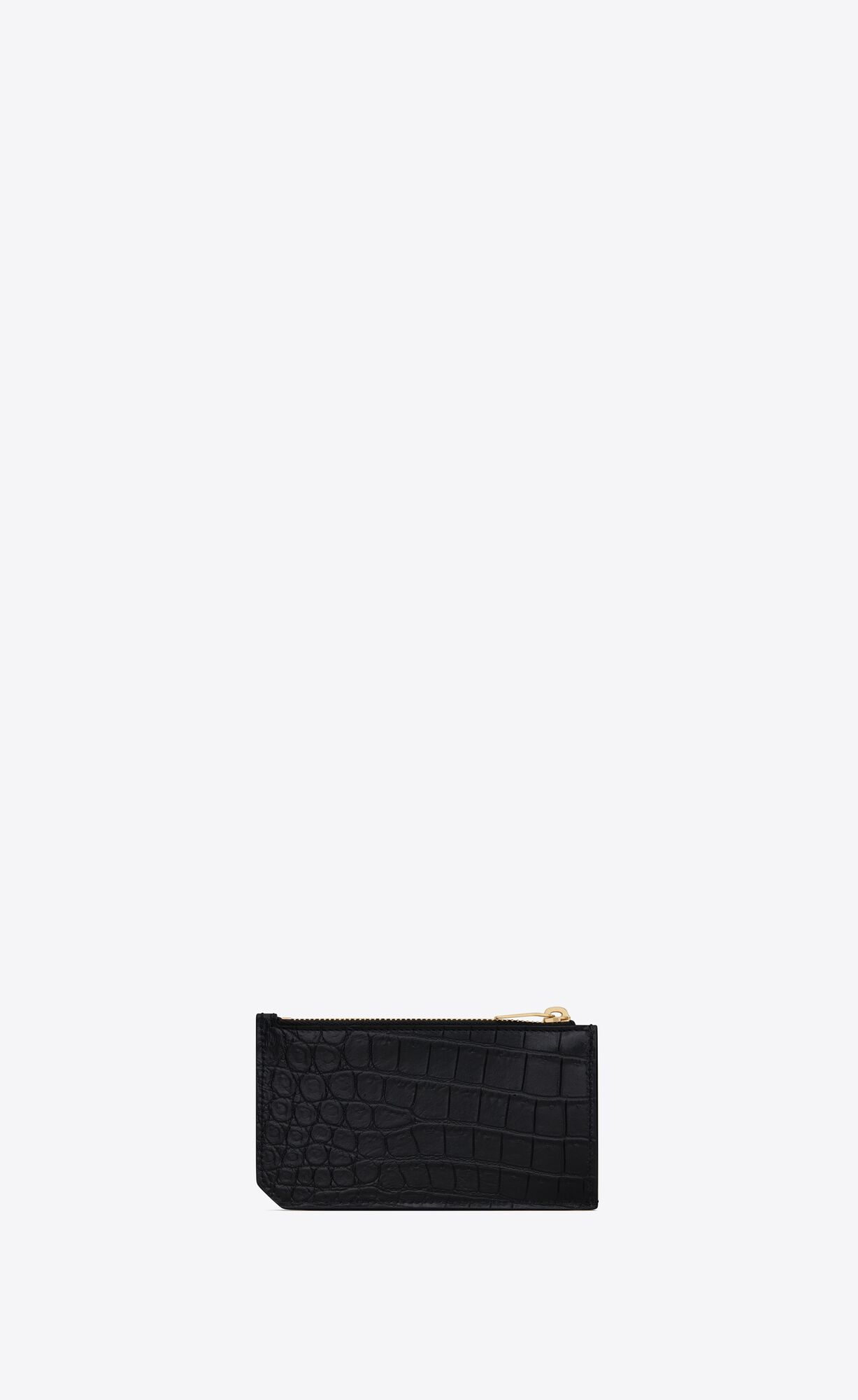 YSL Tiny Cassandre Fragments Zip Card Case In Crocodile-embossed Matte Leather Black | OLVNI2150