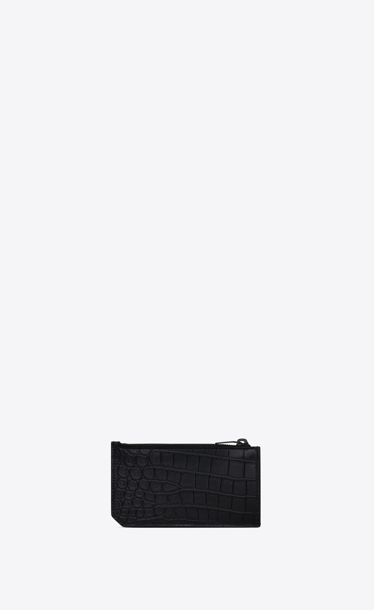 YSL Tiny Cassandre Fragments Zip Card Case In Crocodile-embossed Leather Black | RPKIQ6245