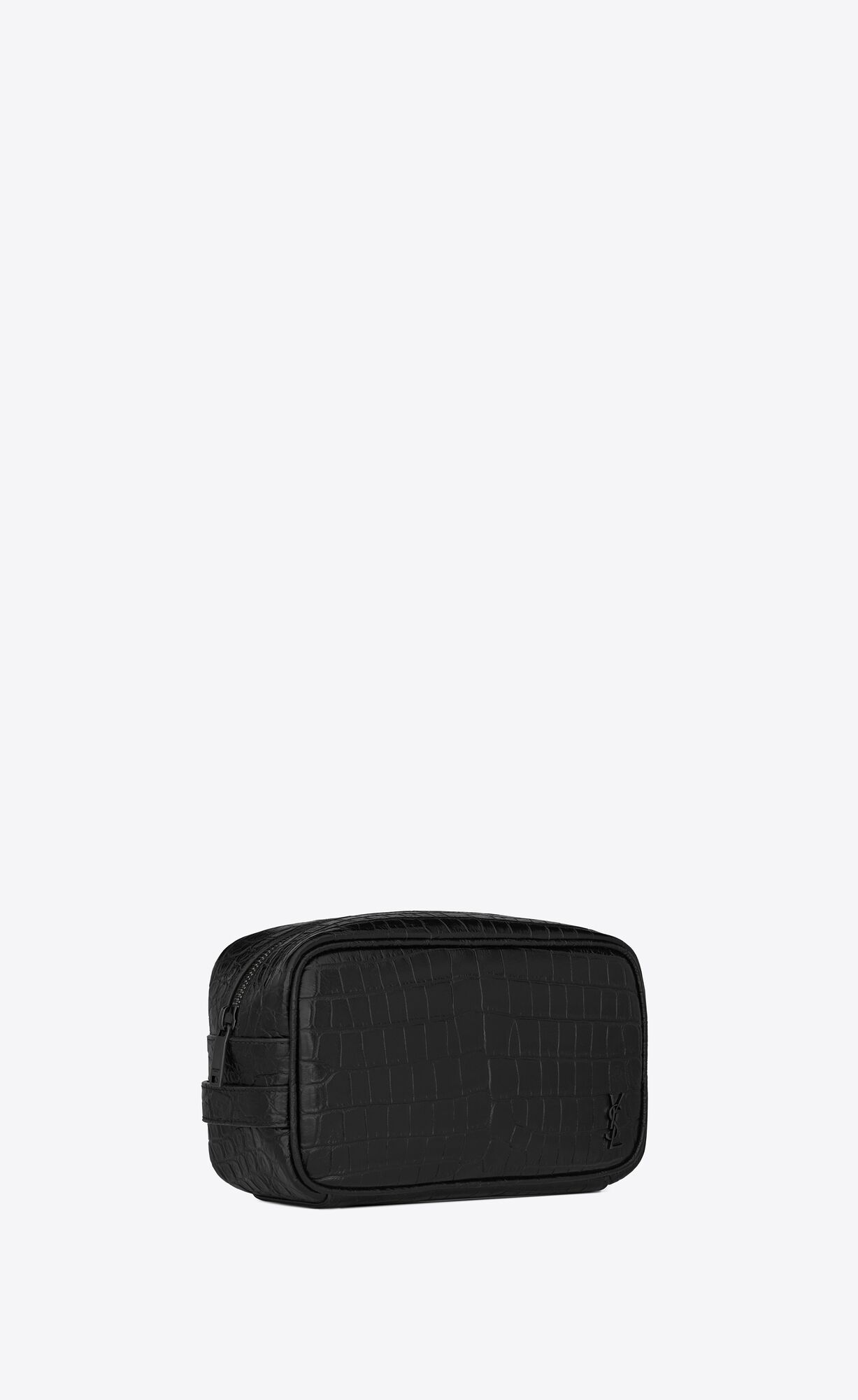 YSL Tiny Cassandre Small Grooming Case In Crocodile-embossed Matte Leather Black | LUWZH1598