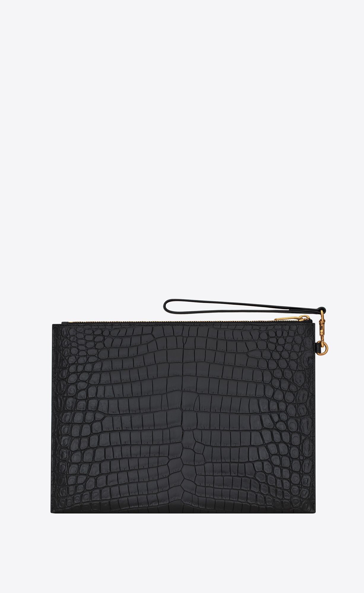 YSL Tiny Cassandre Zip Tablet Holder In Crocodile-embossed Leather Noir | QEOAH0925