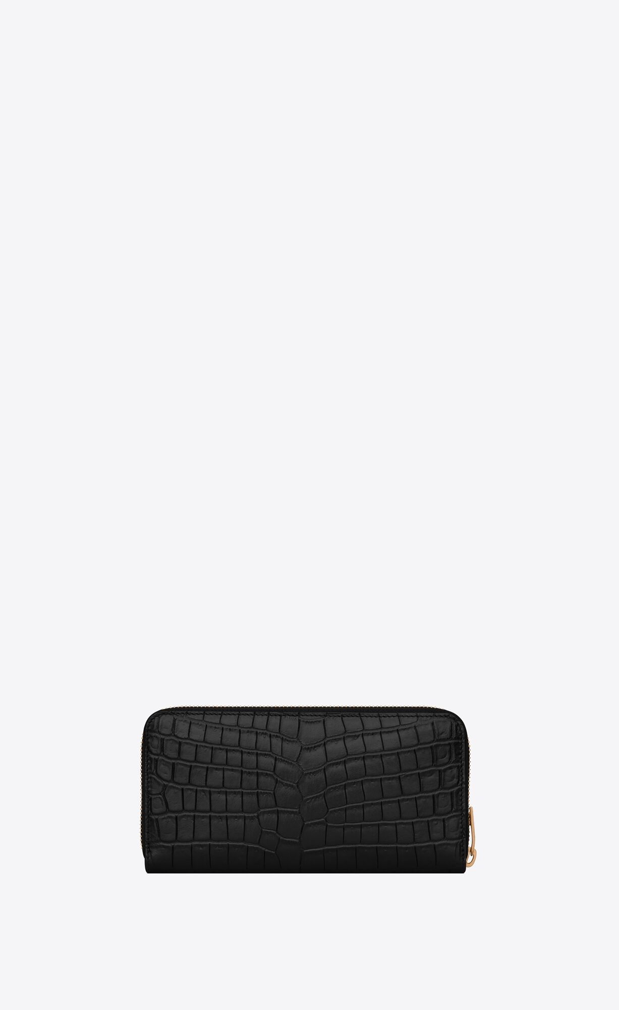 YSL Tiny Cassandre Zip-around Wallet In Crocodile-embossed Matte Leather Black | DSJRM7094