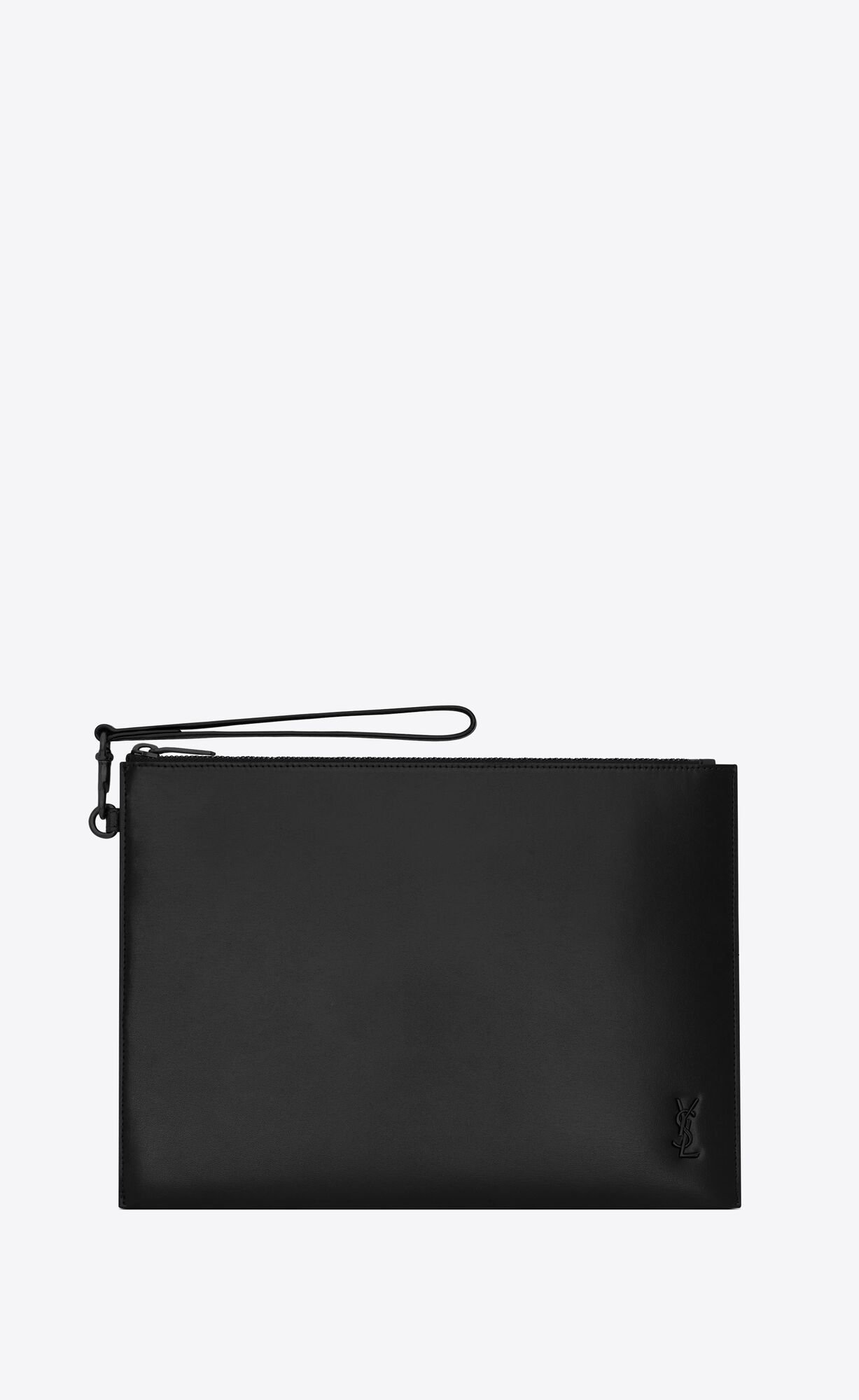 YSL Tiny Cassandre Zipped Tablet Holder In Shiny Leather Noir | AFZMN5140