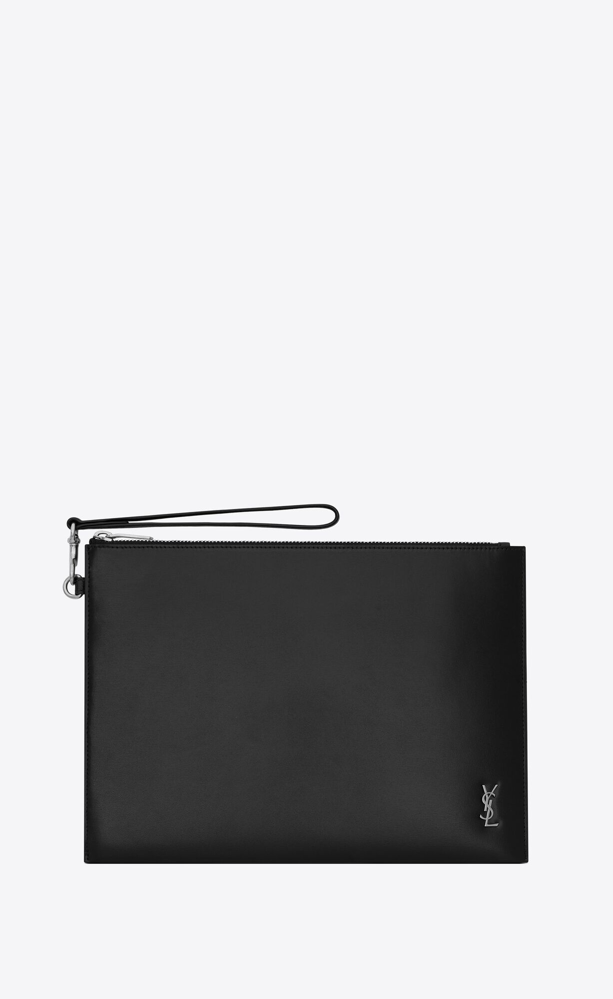 YSL Tiny Cassandre Zipped Tablet Holder In Shiny Leather Noir | QRXGV9406