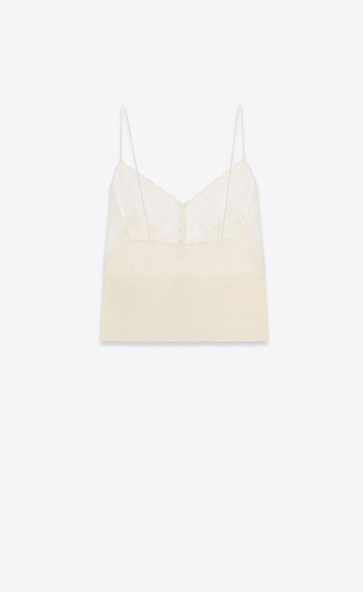 YSL Top In Silk Satin Charmeuse And Lace Chalk | TQZVU9734