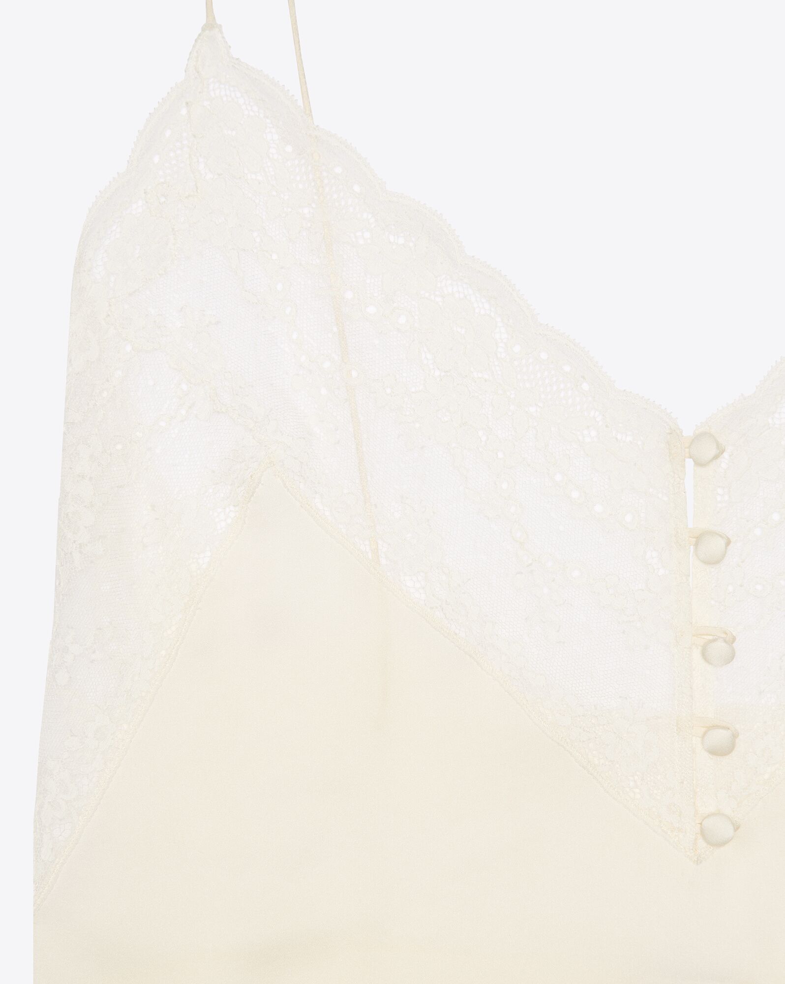 YSL Top In Silk Satin Charmeuse And Lace Chalk | TQZVU9734