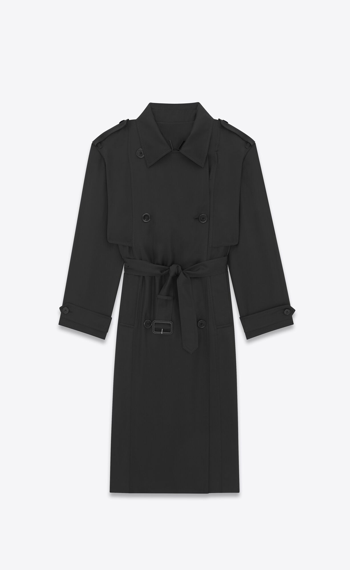 YSL Trench Coat In Silk Satin Black | SJVZT6093