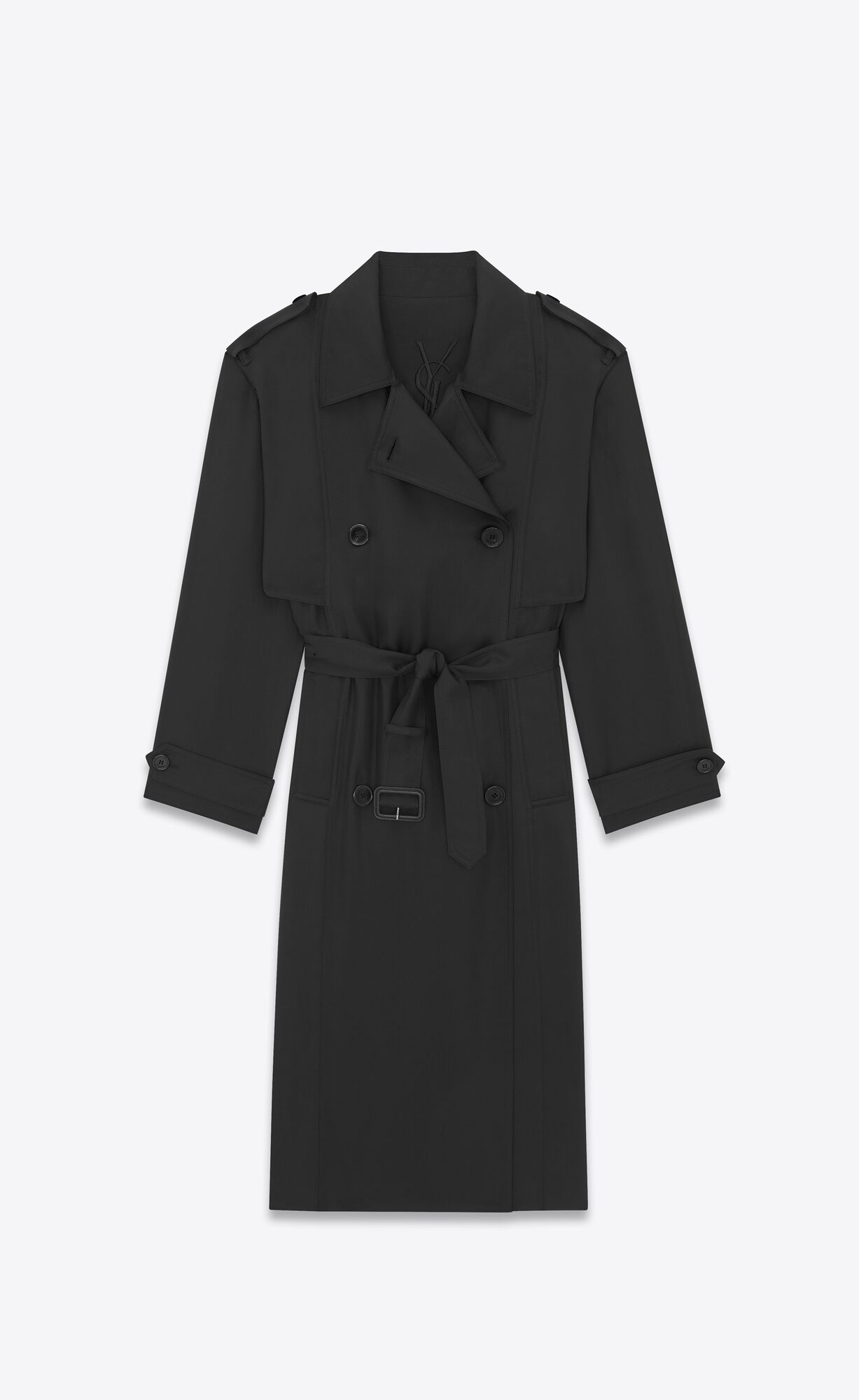 YSL Trench Coat In Silk Satin Black | SJVZT6093