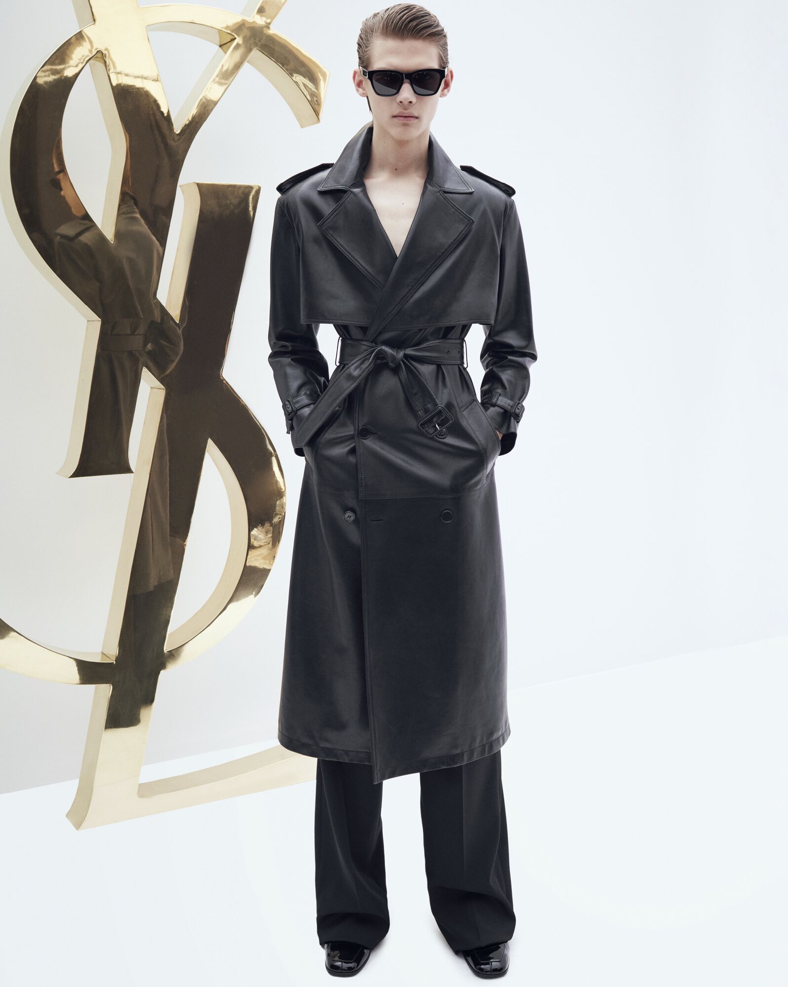 YSL Trench-coat In Lambskin Black | AWSUK4836