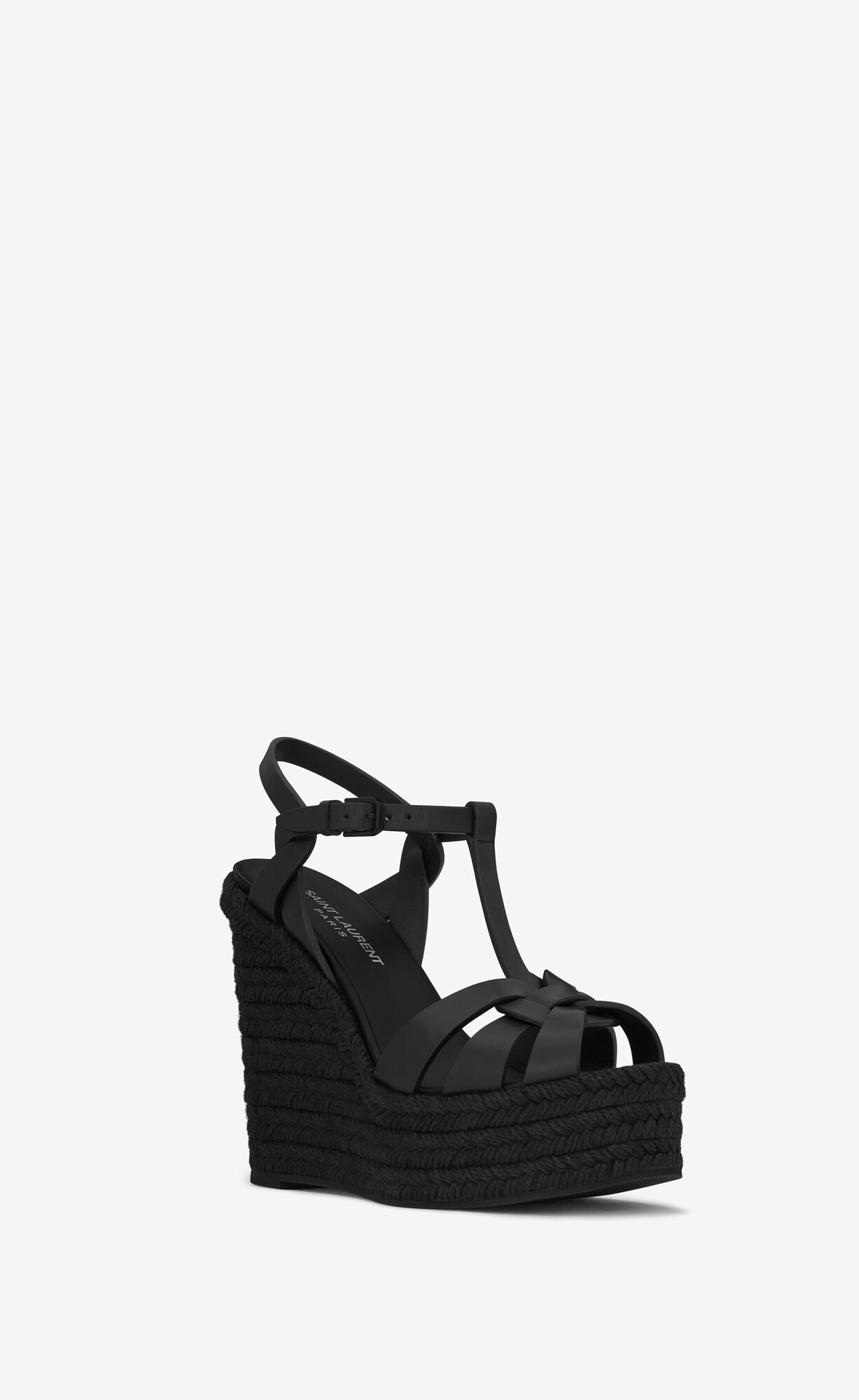 YSL Tribute Espadrilles Wedge In Smooth Leather Black | KEIRG3780