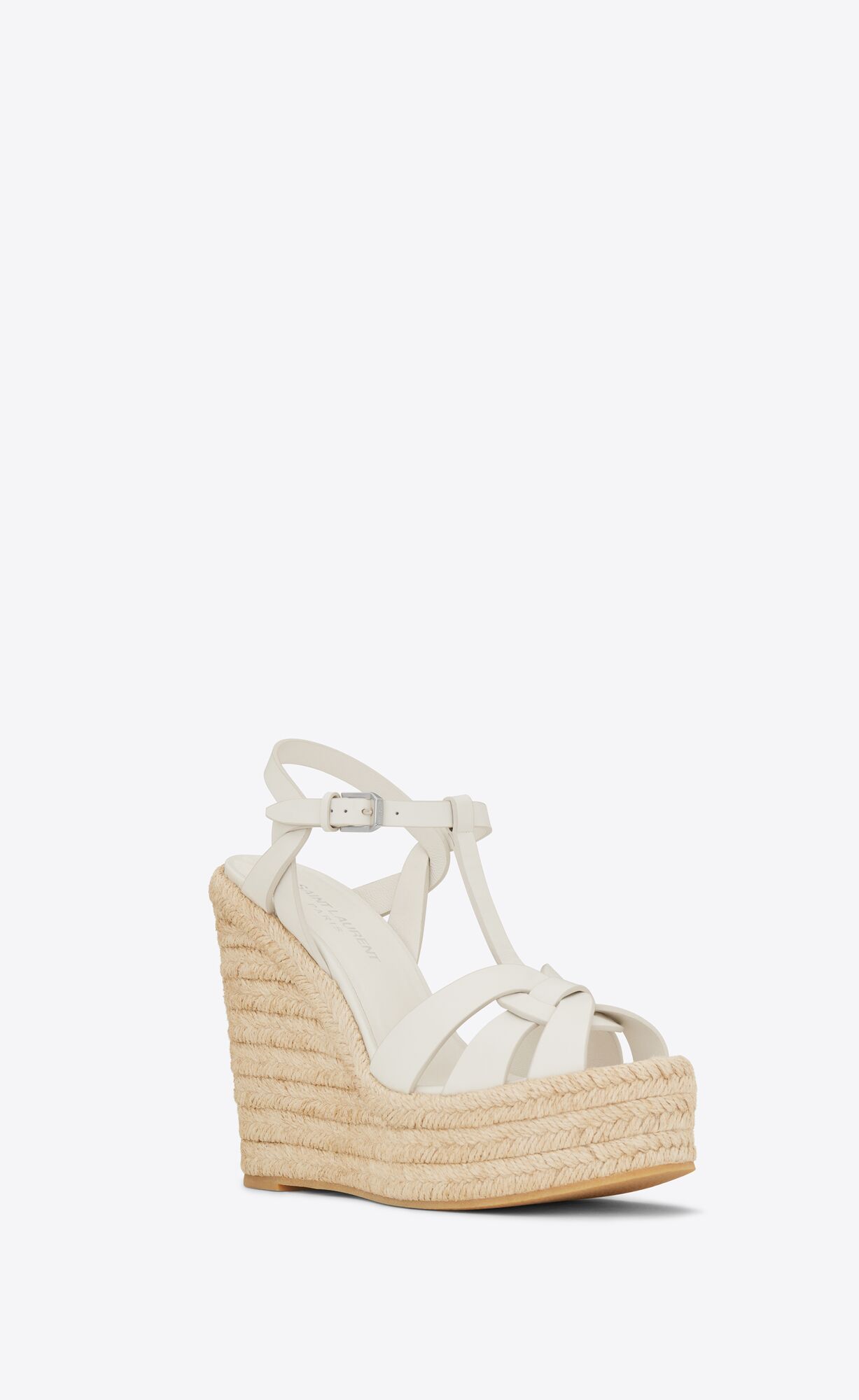 YSL Tribute Espadrilles Wedge In Smooth Leather White | QHIOJ1583