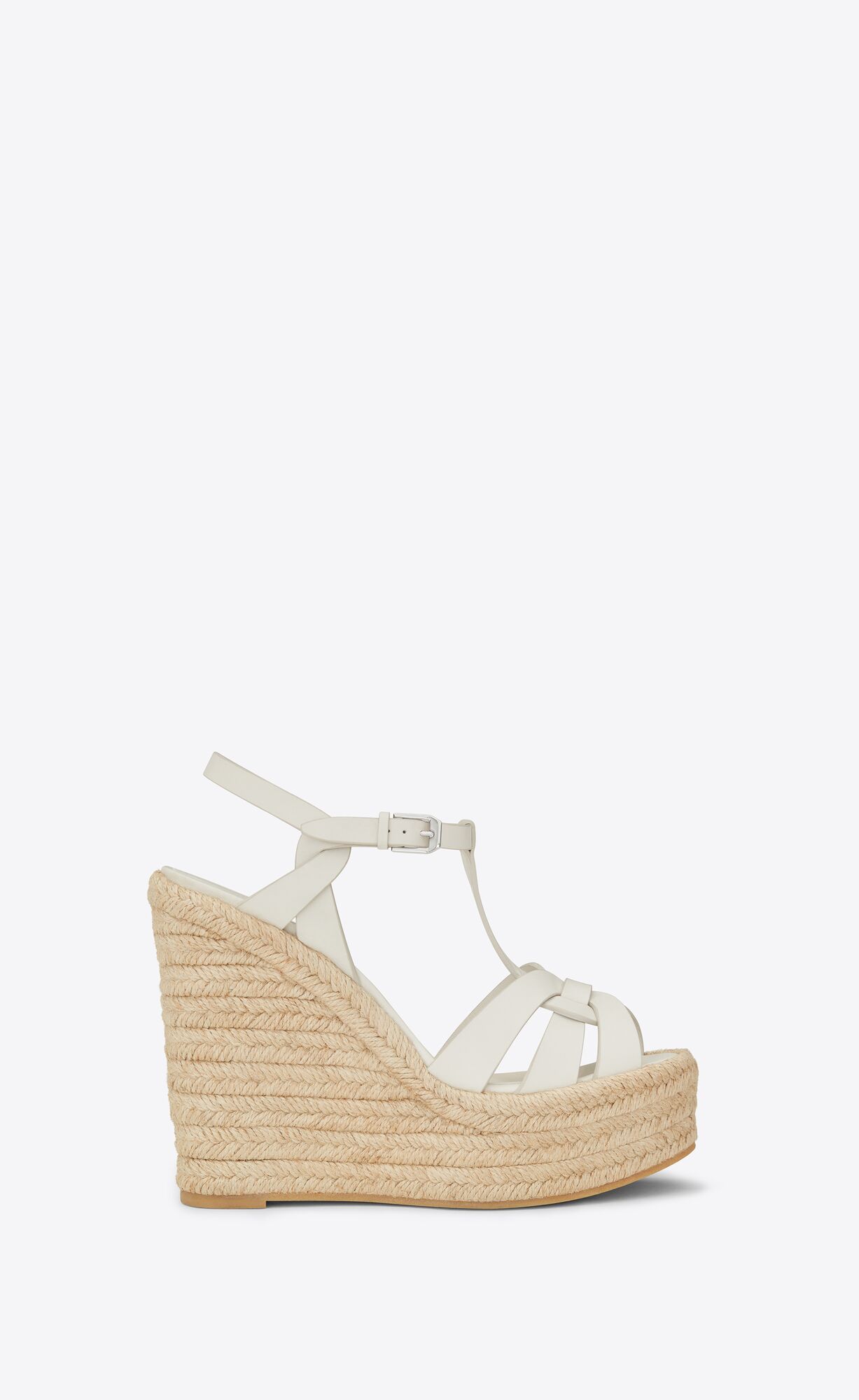 YSL Tribute Espadrilles Wedge In Smooth Leather White | QHIOJ1583