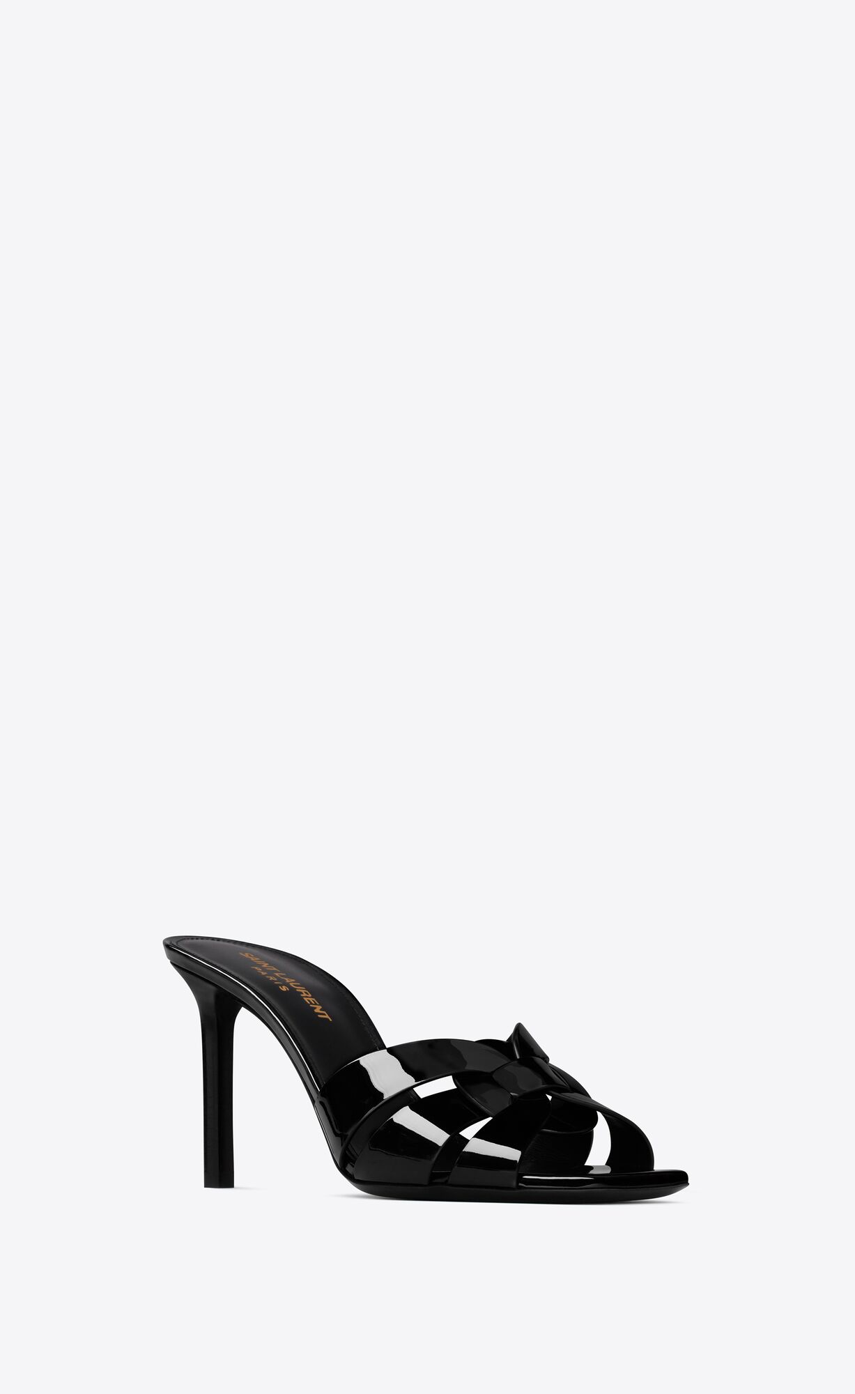 YSL Tribute Mules In Patent Leather Black | BLGTE9387