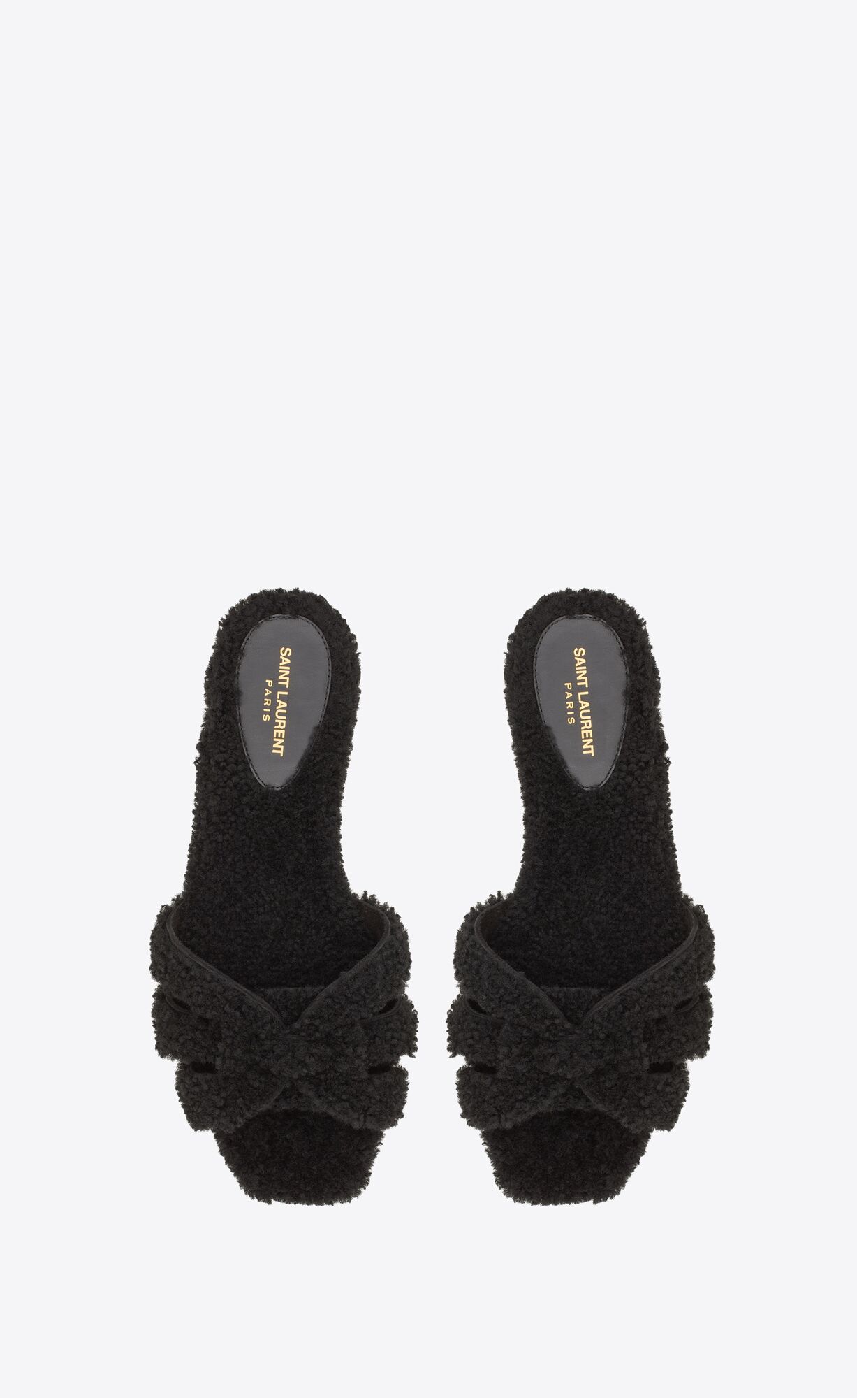 YSL Tribute Mules In Shearling Noir | QCXOR6327