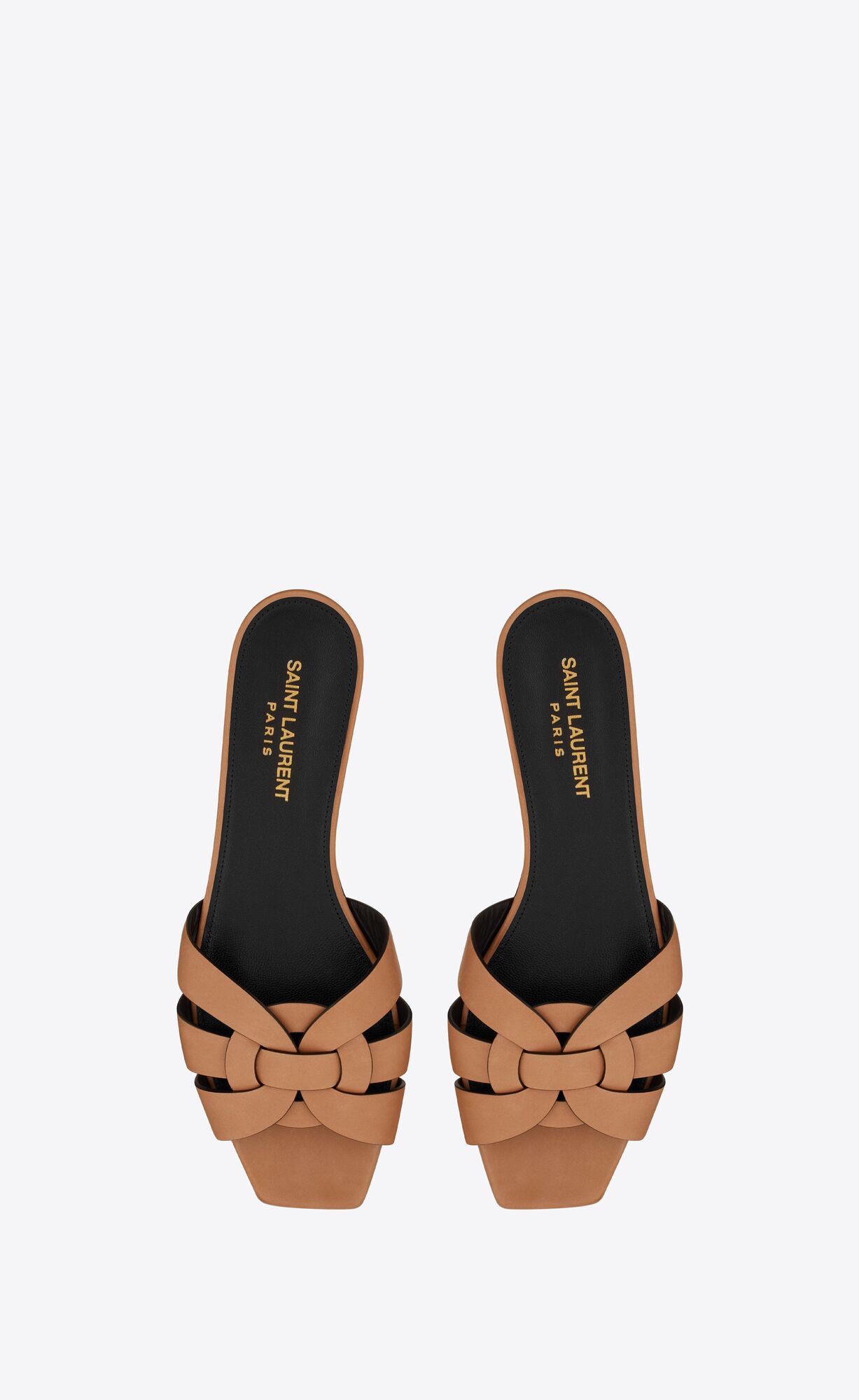 YSL Tribute Mules In Vegetable-tanned Leather Marron Gold | DLZOQ5367