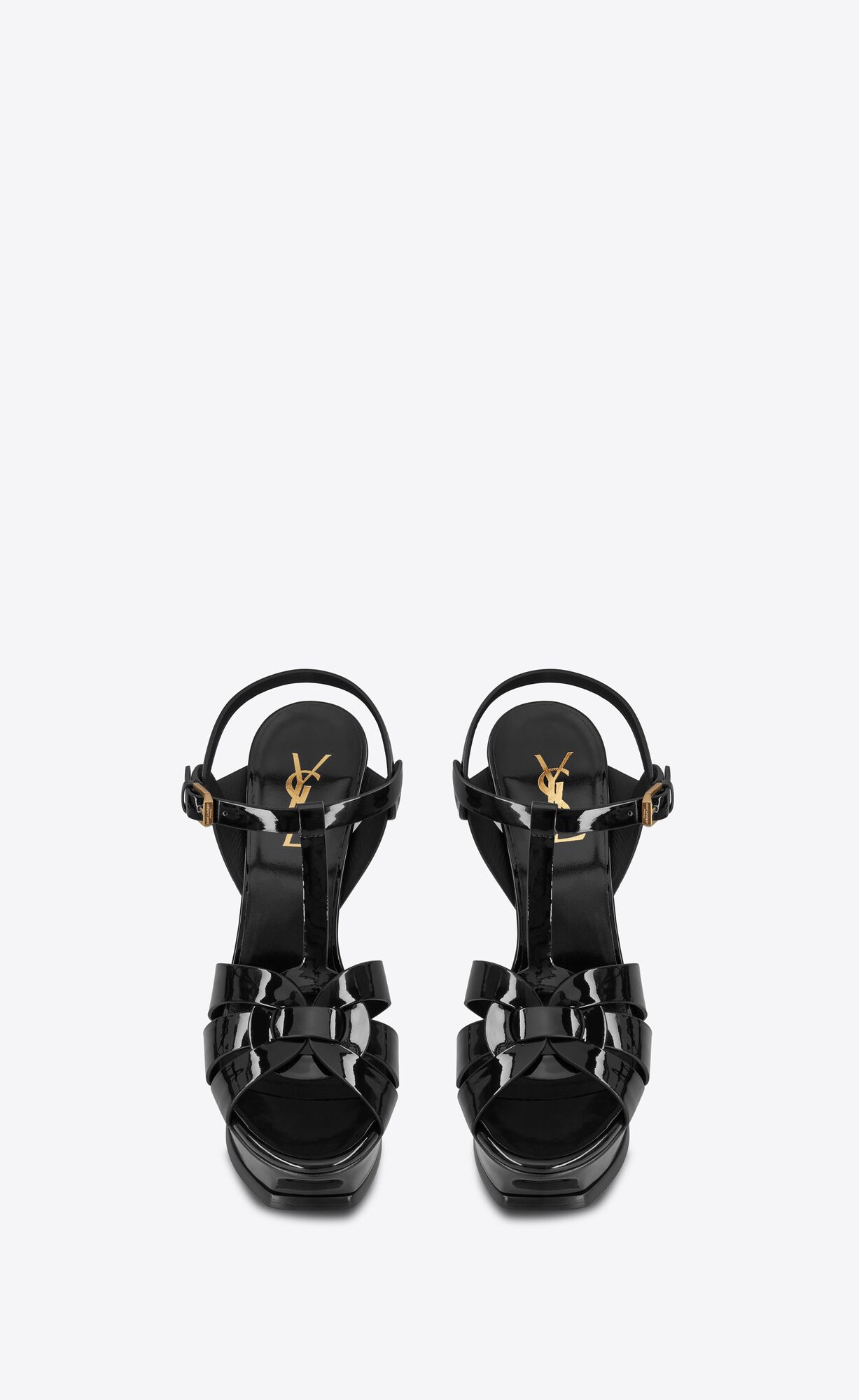 YSL Tribute Platform Sandals In Patent Leather Black | YKWVH8304