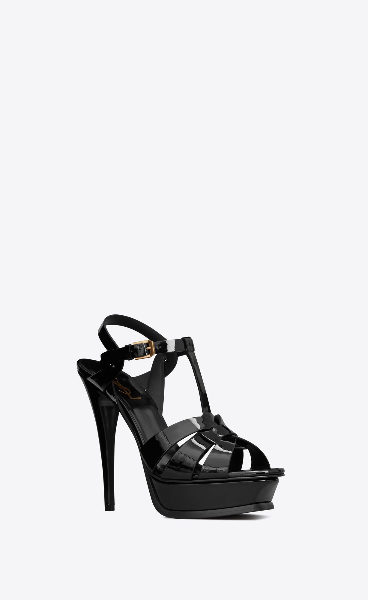 YSL Tribute Platform Sandals In Patent Leather Black | YKWVH8304