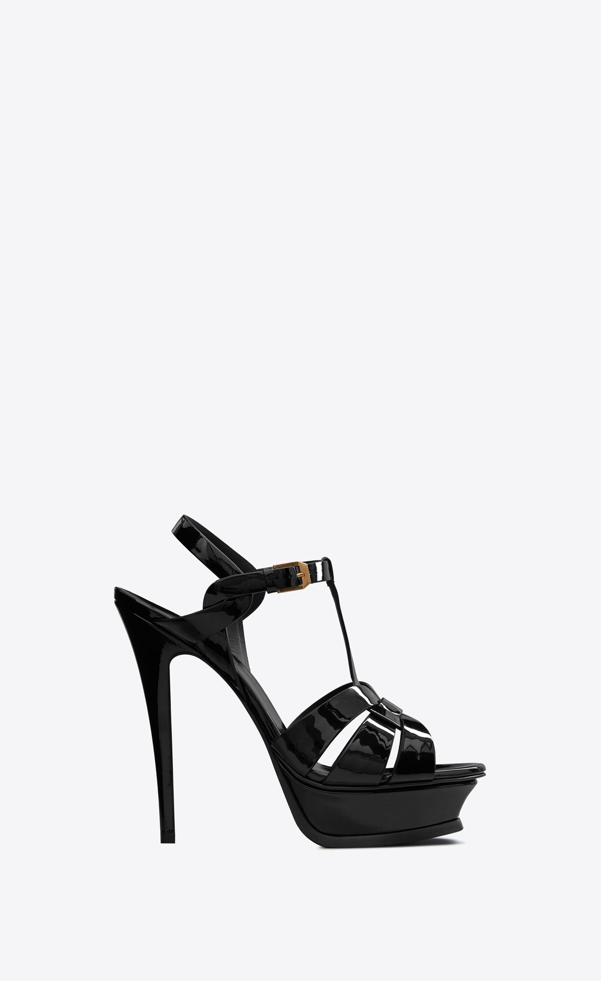 YSL Tribute Platform Sandals In Patent Leather Black | YKWVH8304