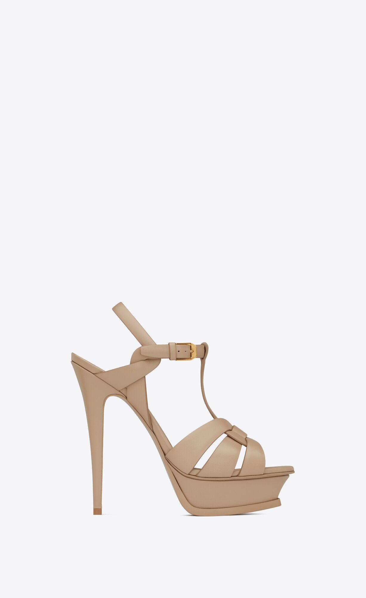 YSL Tribute Platform Sandals In Smooth Leather Dark Beige | PJVBU8142