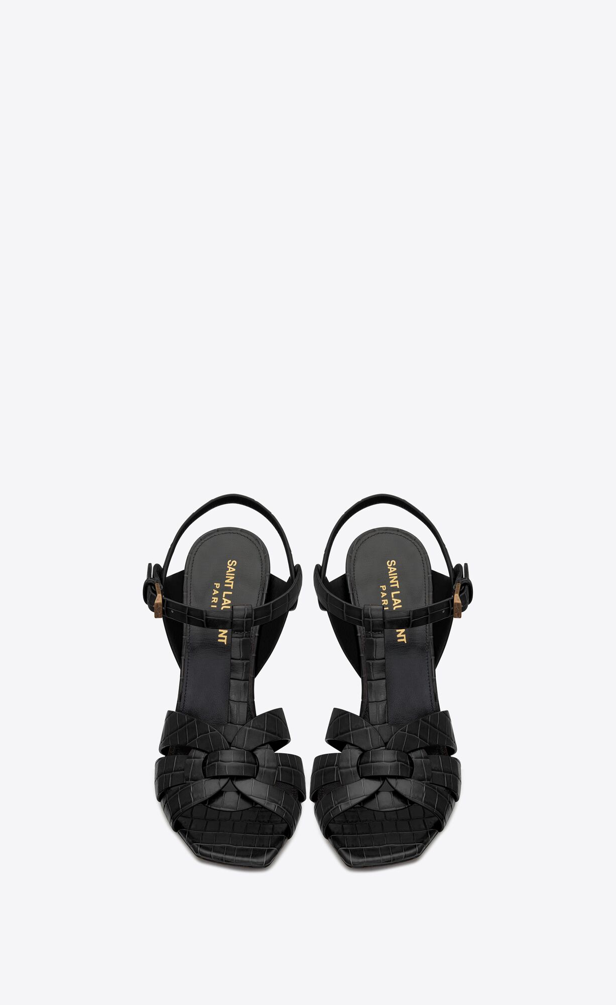 YSL Tribute Sandals In Crocodile-embossed Shiny Leather Black | QRTJF8016