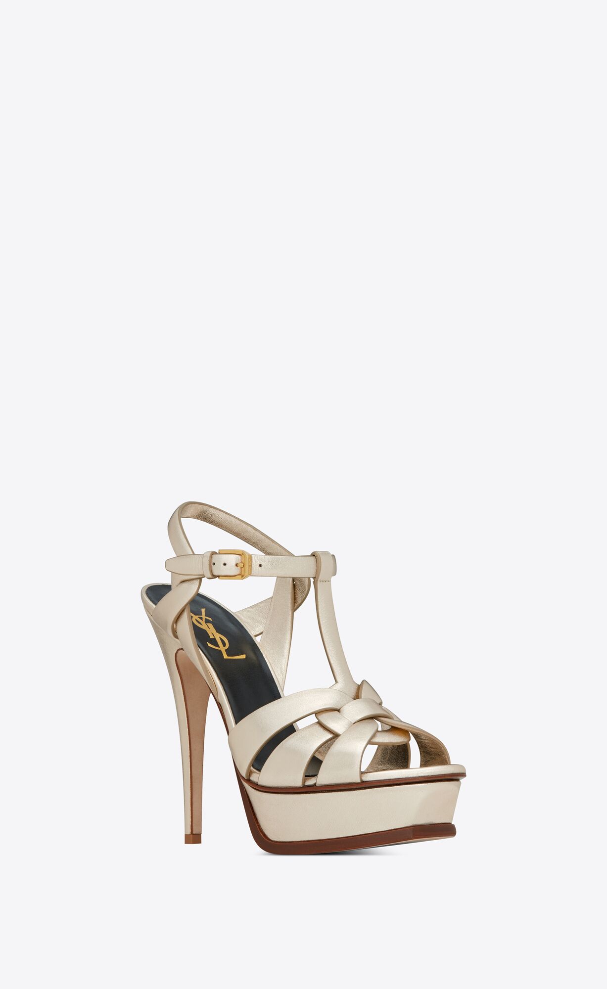 YSL Tribute Sandals In Metallic Leather Pale Gold | WJQUZ8037