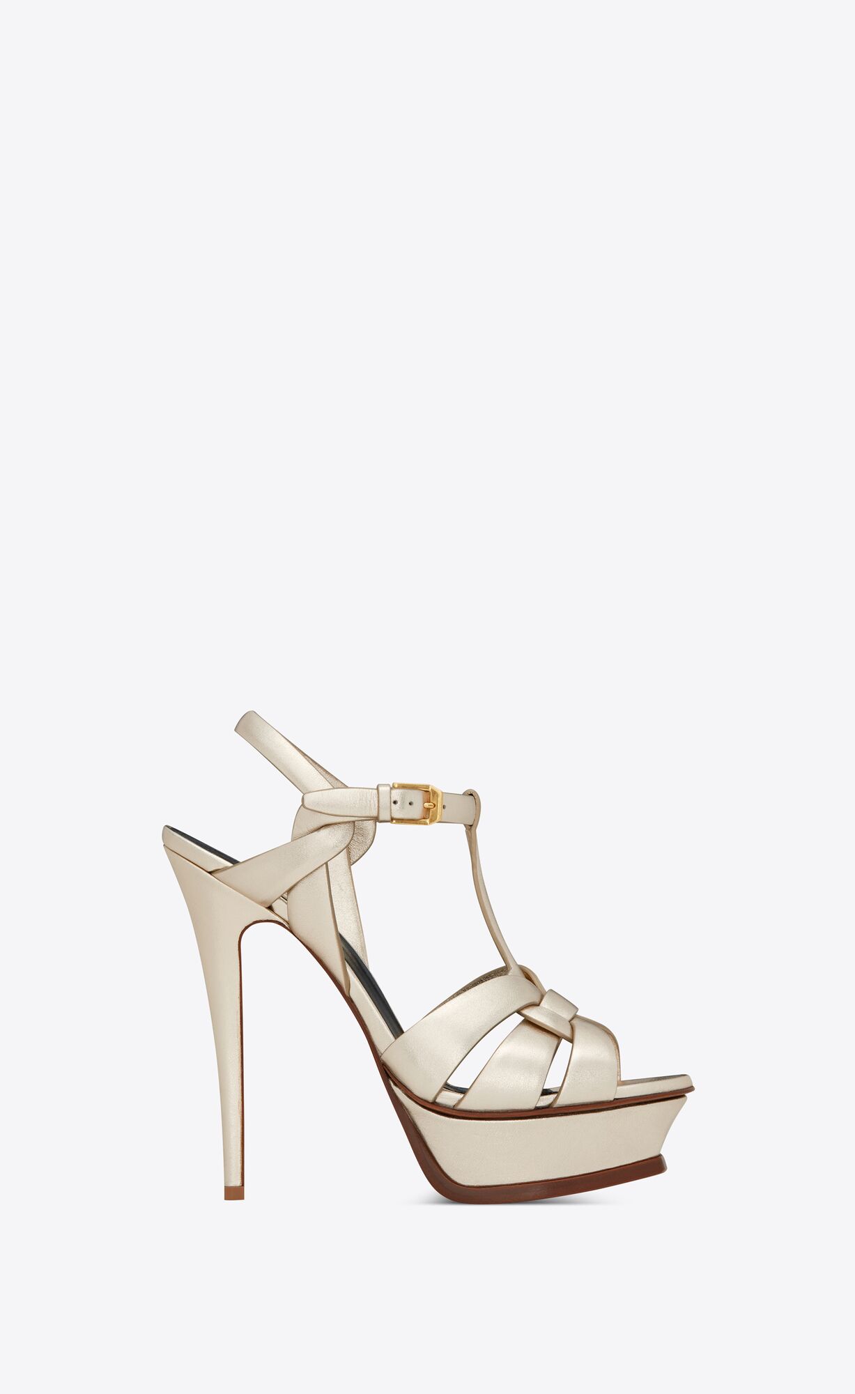 YSL Tribute Sandals In Metallic Leather Pale Gold | WJQUZ8037