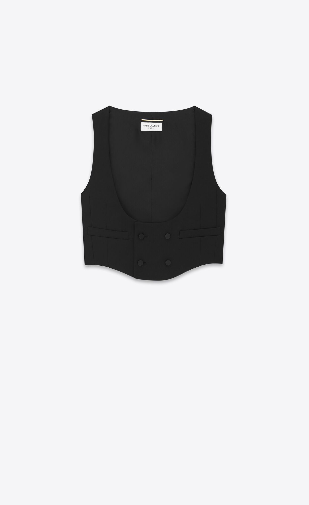 YSL Tuxedo Vest In Grain De Poudre Black | CEUHD7063