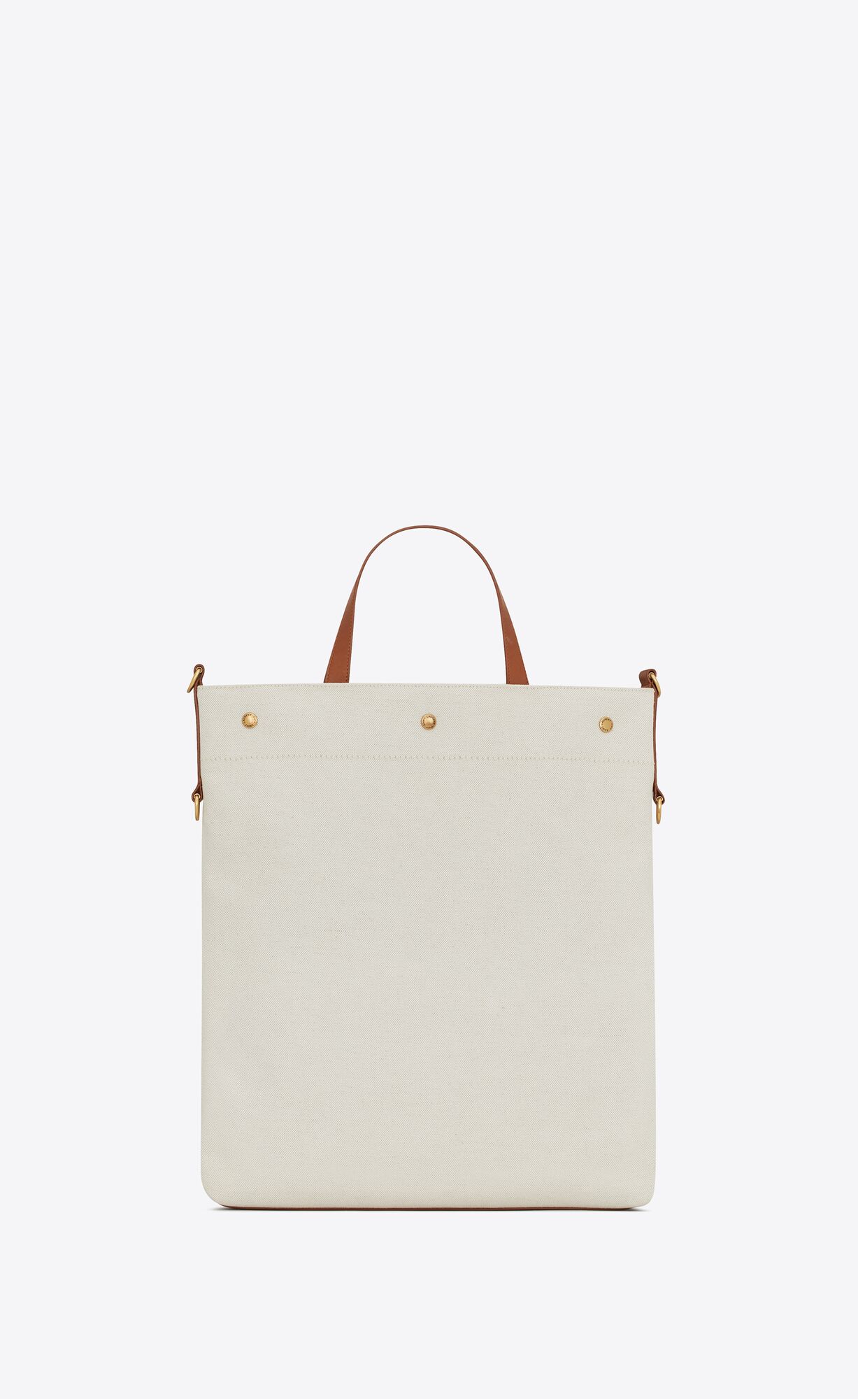 YSL Universite North/South Foldable Tote Bag In Canvas And Smooth Leather Naturel And Brick | ZNMYU8615