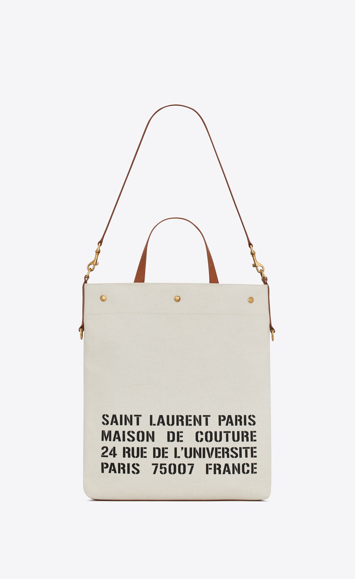 YSL Universite North/South Foldable Tote Bag In Canvas And Smooth Leather Naturel And Brick | ZNMYU8615