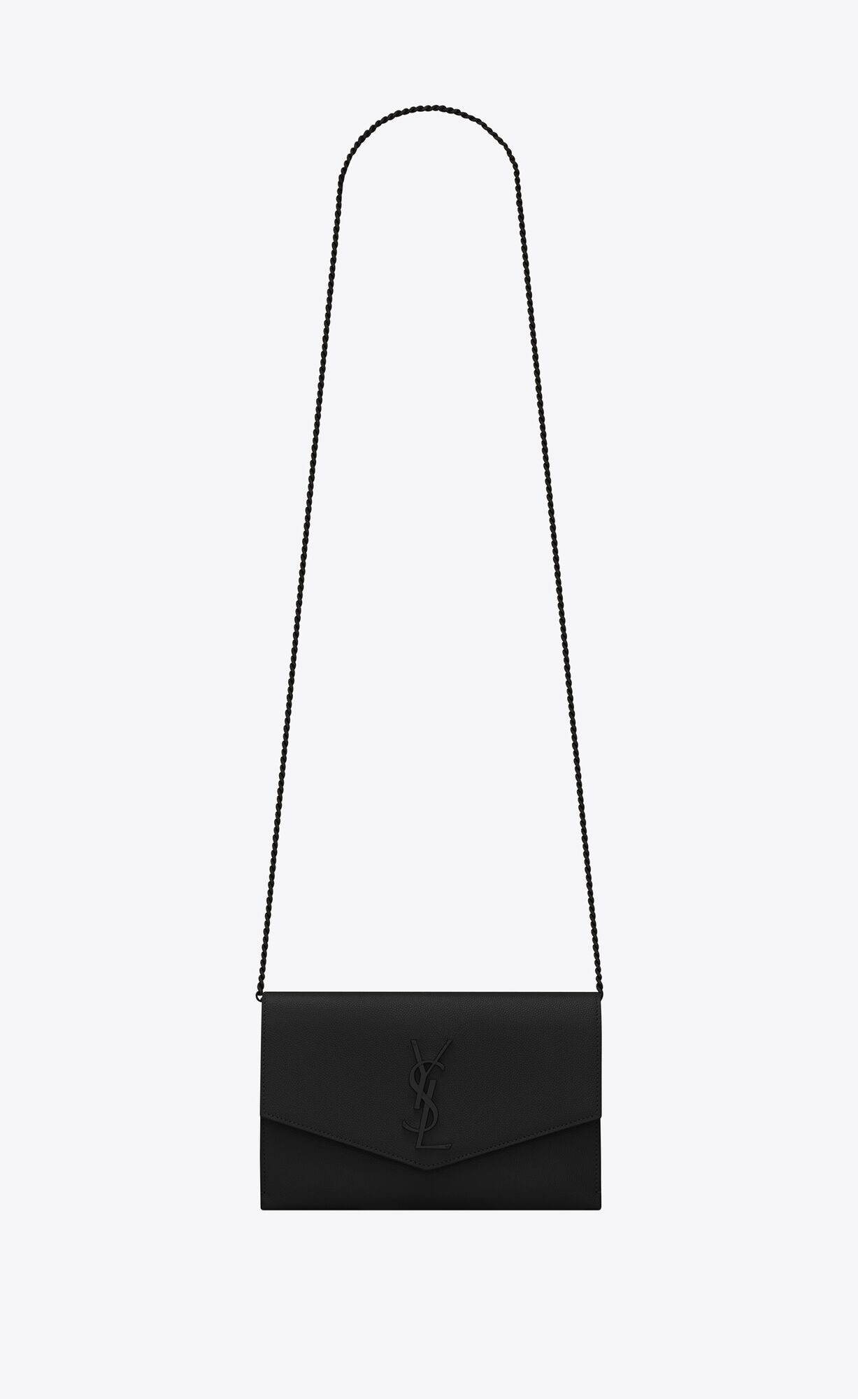 YSL Uptown Chain Wallet In Grain De Poudre Embossed Leather Black | GDNIW7082