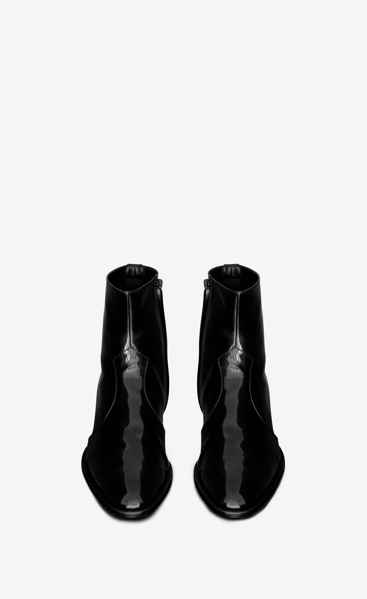 YSL Wyatt Zipped Boots In Patent Leather Noir | YXAZT9152