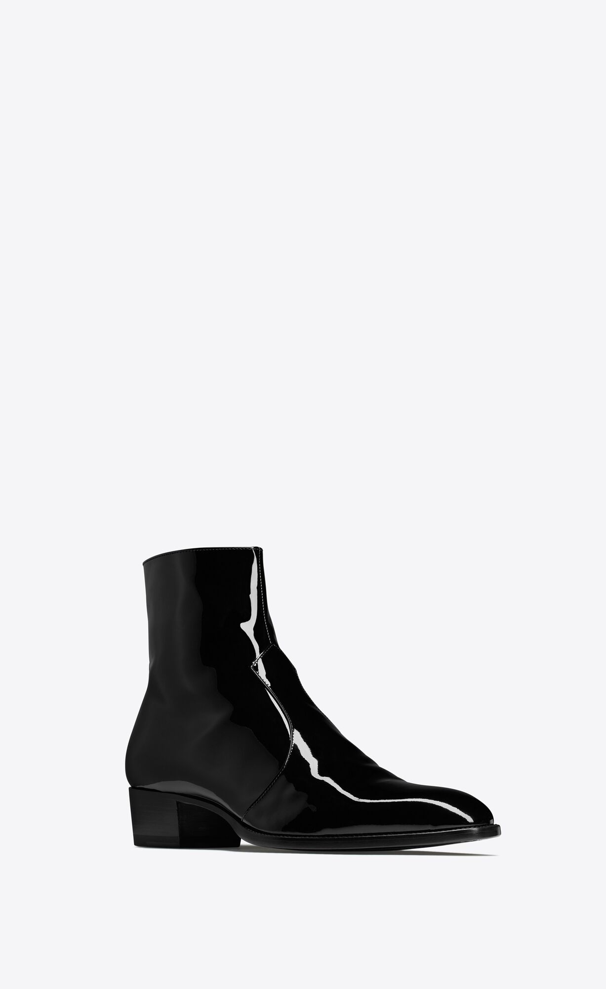 YSL Wyatt Zipped Boots In Patent Leather Noir | YXAZT9152