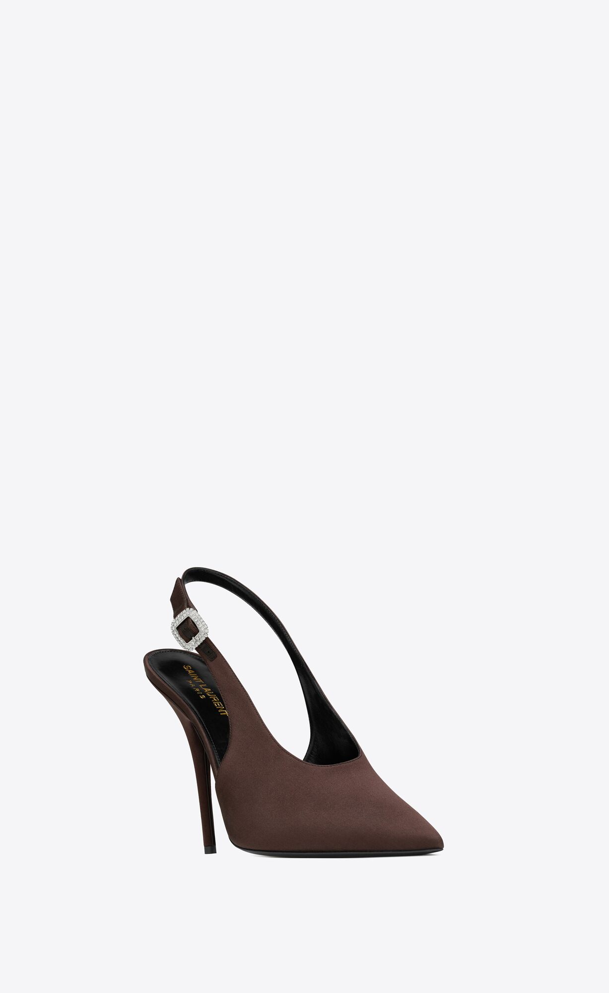 YSL Yasmeen Slingback Pumps In Crepe Satin Dark Chocolate | ANRZJ8173