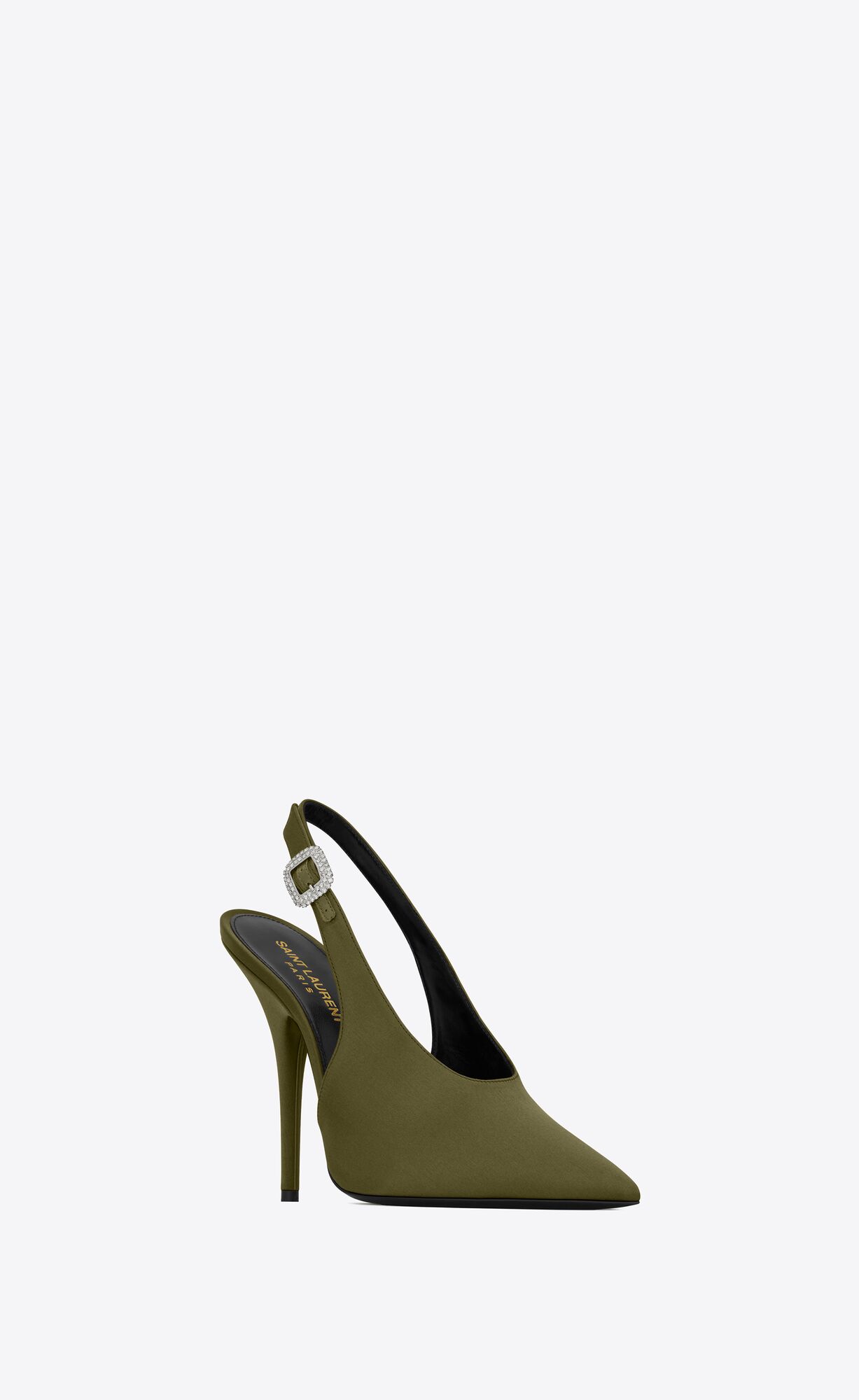 YSL Yasmeen Slingback Pumps In Silk Satin Kaki | ENFYW1726