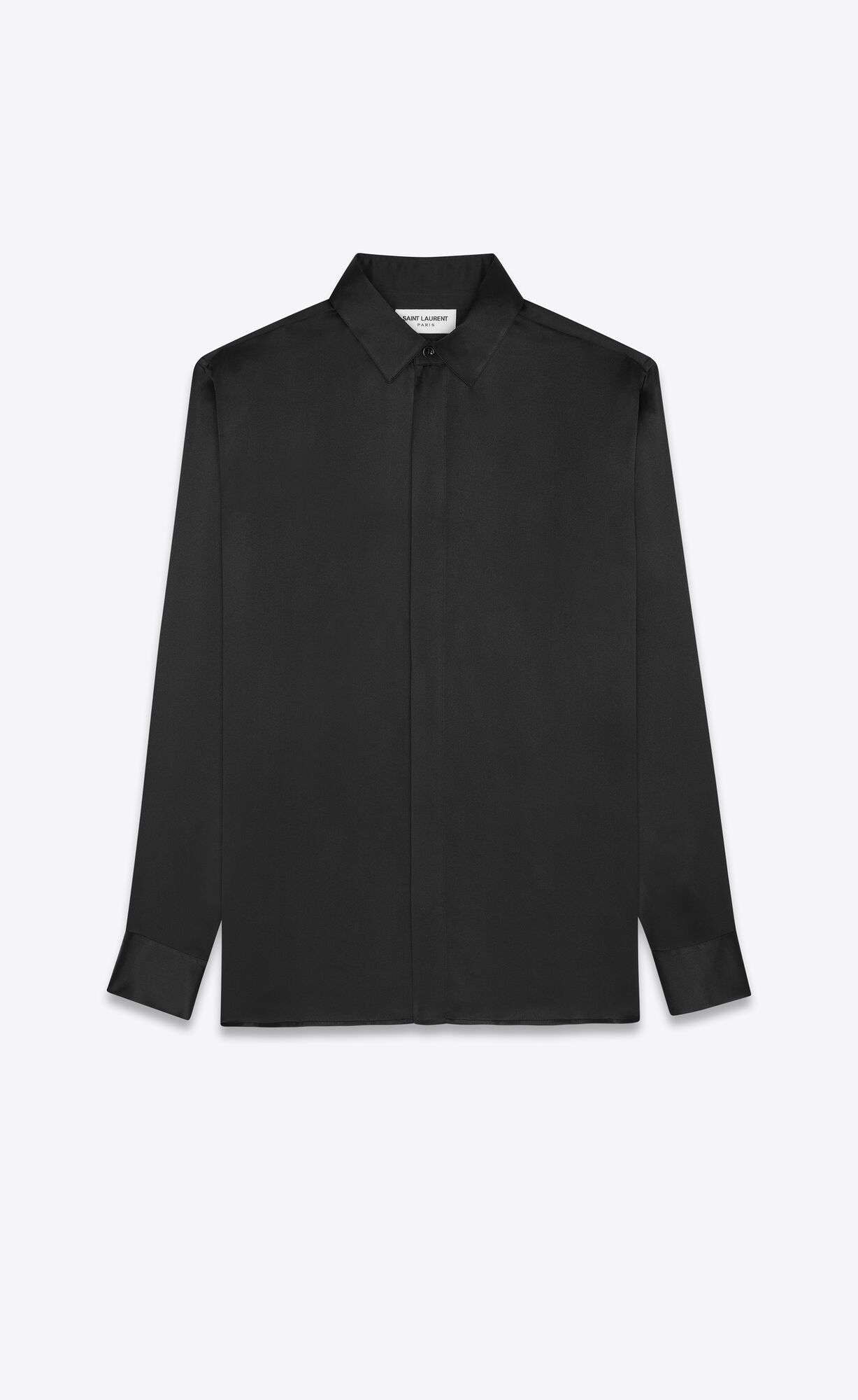 YSL Yves Collar Classic Shirt In Crepe Satin Noir | ITJBG7631